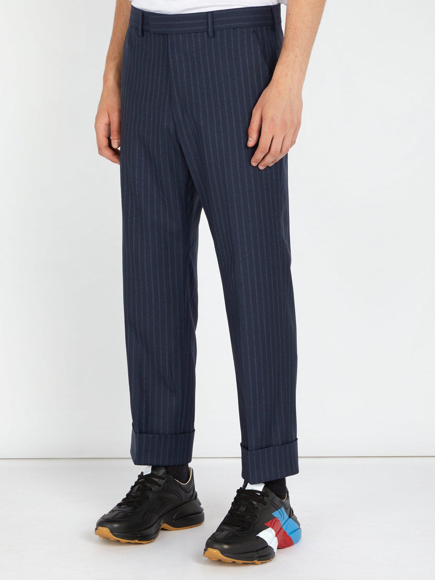 Gucci Slim Fit Striped Wool Trousers in Navy (Blue) for Men - Lyst