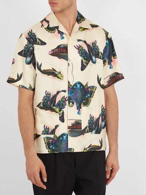 Gucci Fish-print Short-sleeved Silk-satin Twill Shirt for Men | Lyst