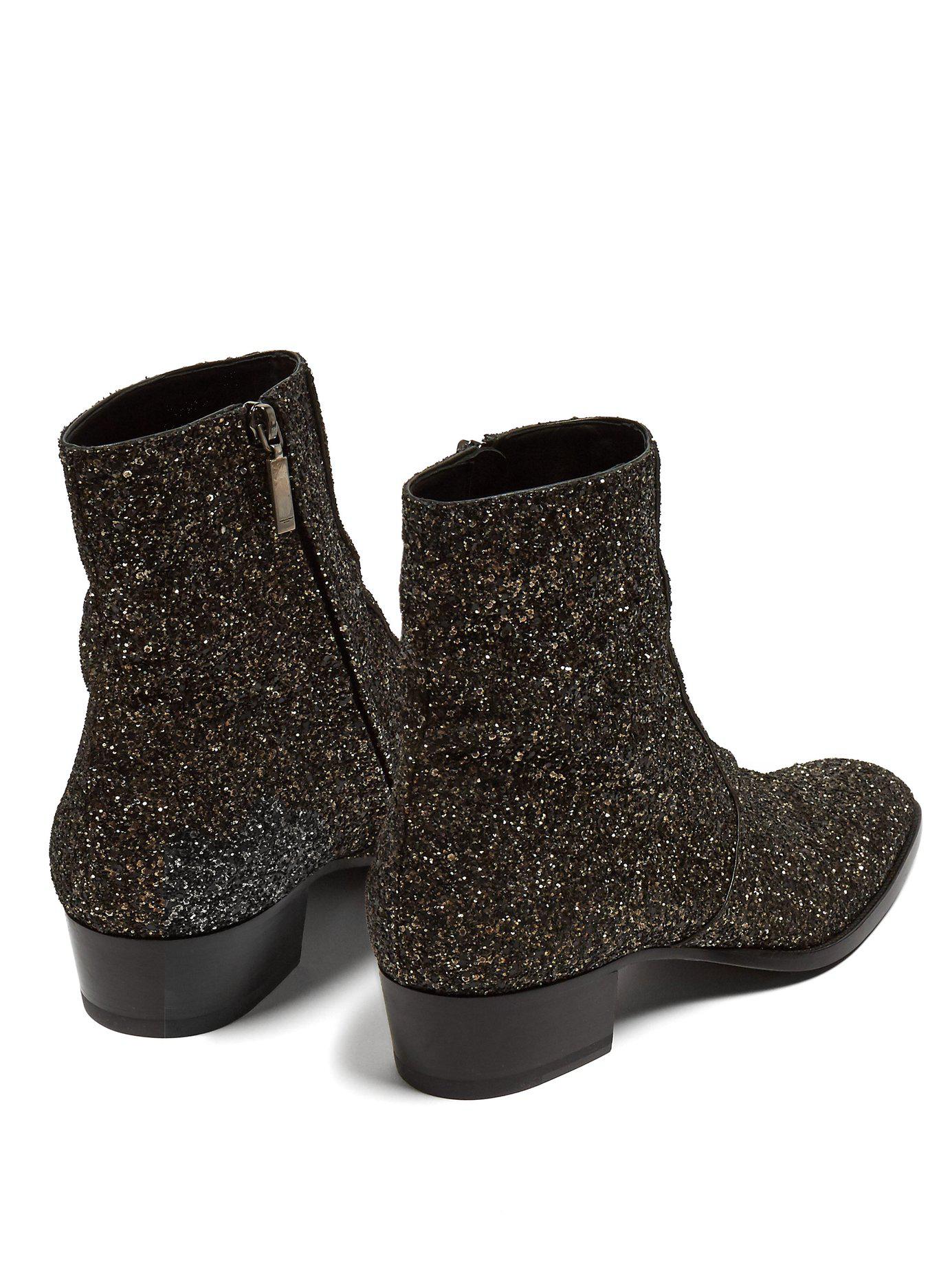 Saint Laurent Glitter Chelsea Boots in Black for Men Lyst