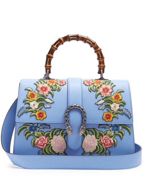 Coated Canvas Mini Tote Bag with Floral Embroideries