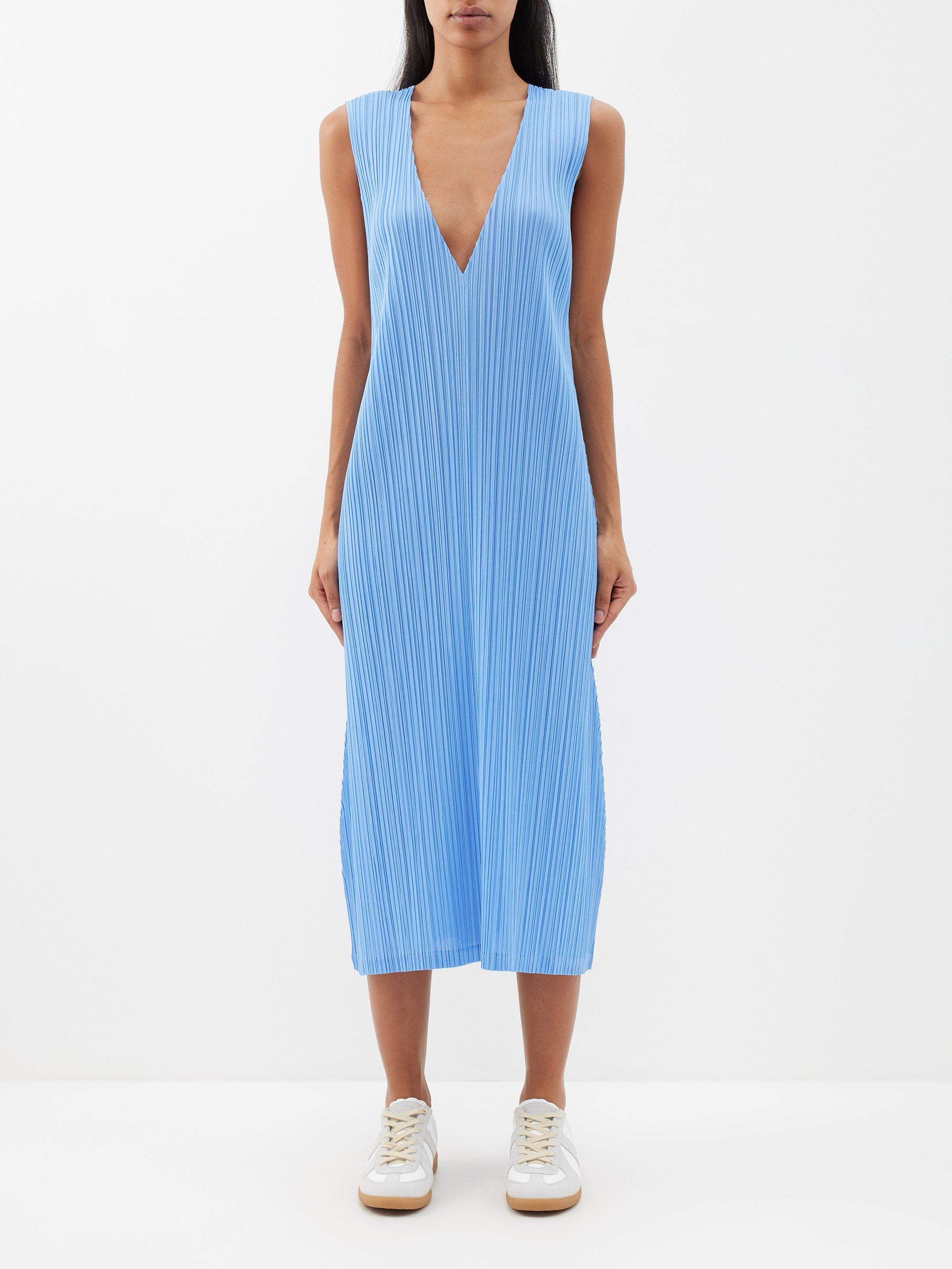 Pleats Please Issey Miyake V-neck Technical-pleated Midi Dress in