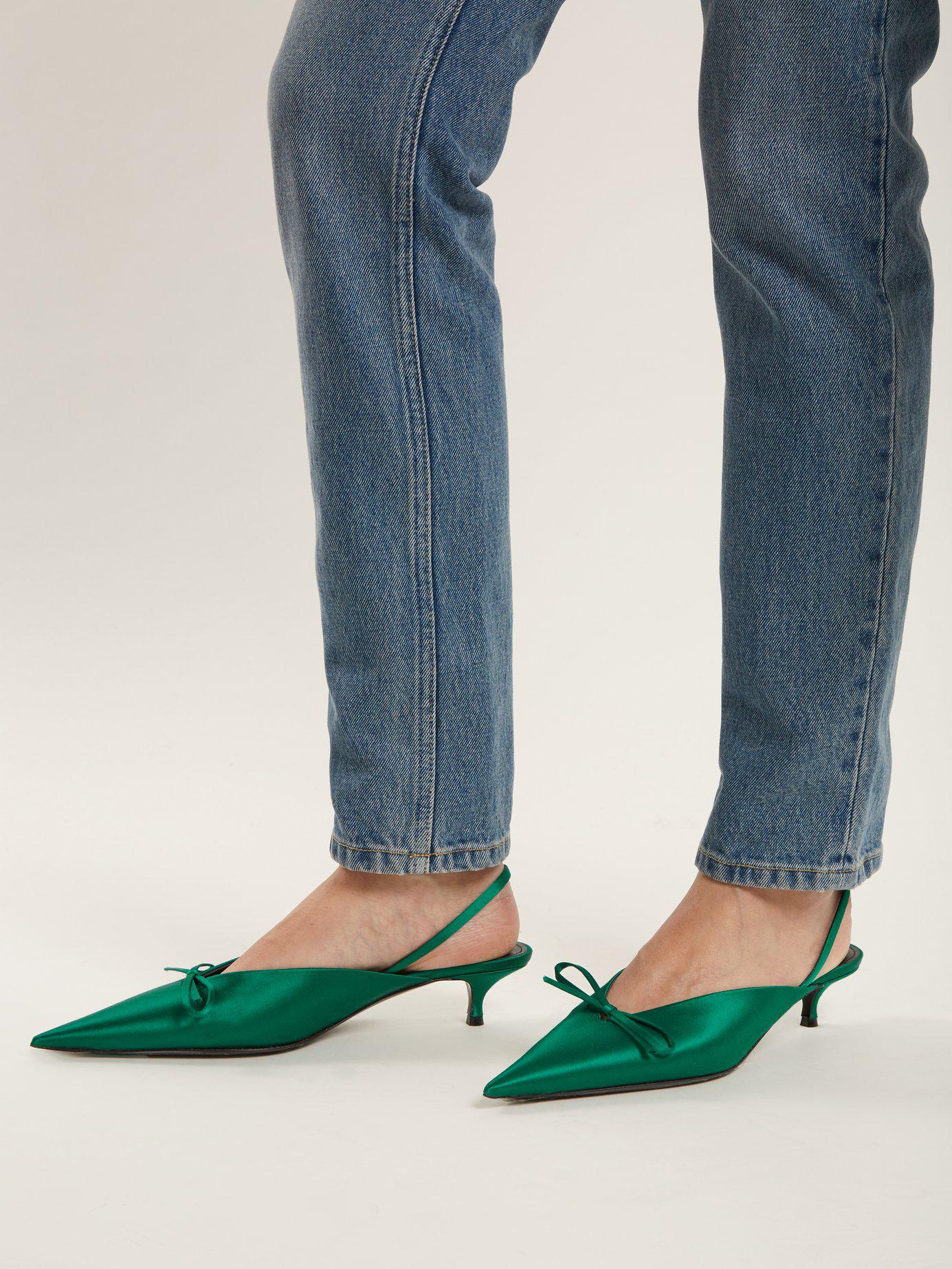 Balenciaga Satin Knife Mules in Green | Lyst