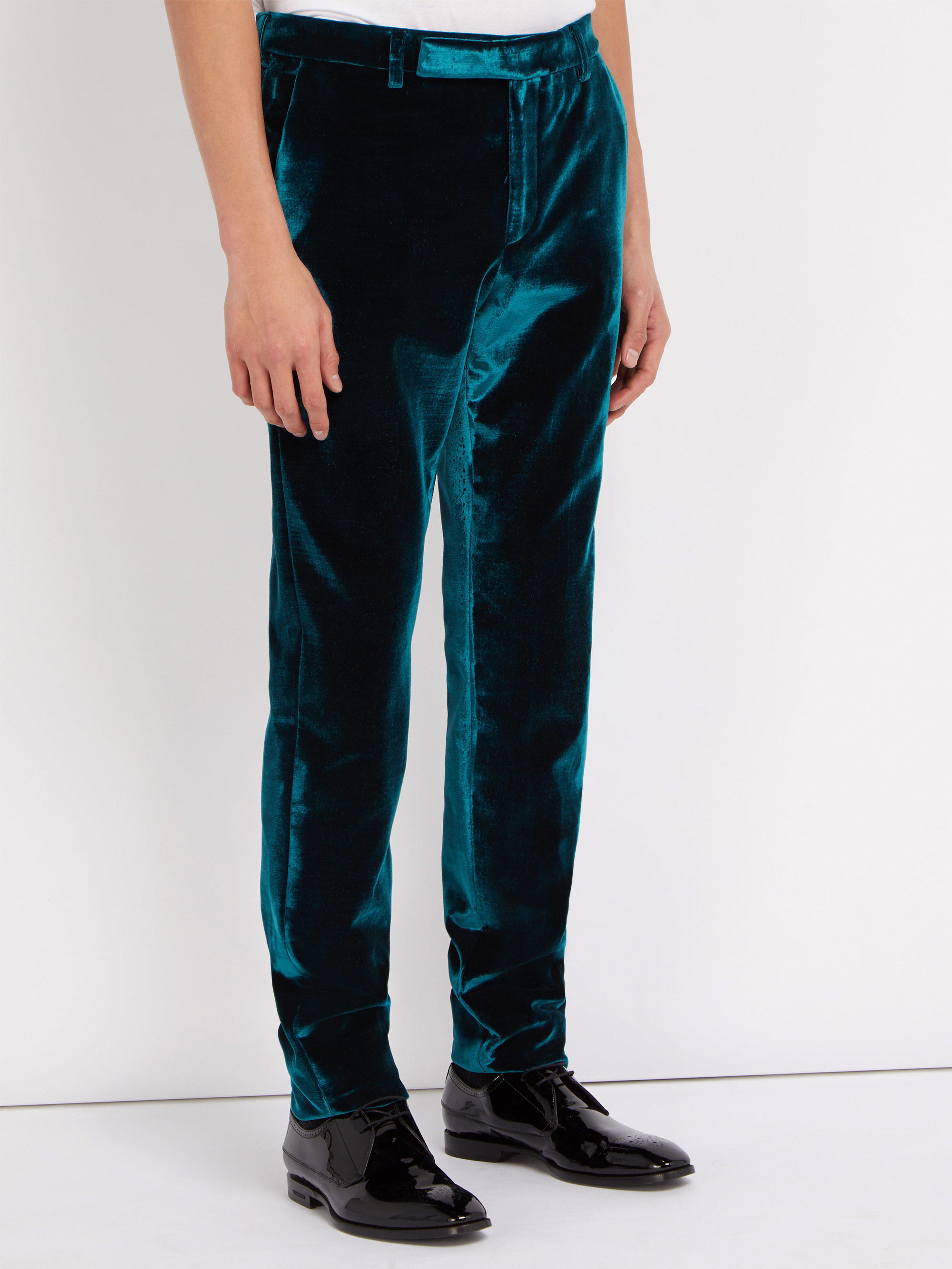 Saint Laurent Turquoise Slimfit Velvet Suit Trousers in Blue for Men