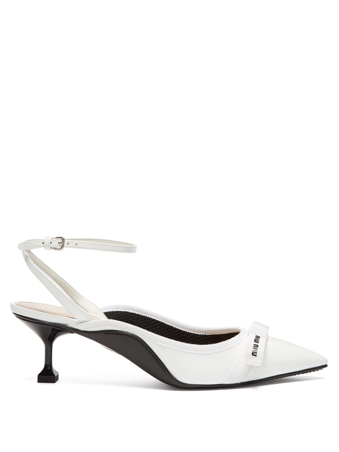 Miu Miu Bow-embellished Patent-leather Kitten Heels in White - Lyst