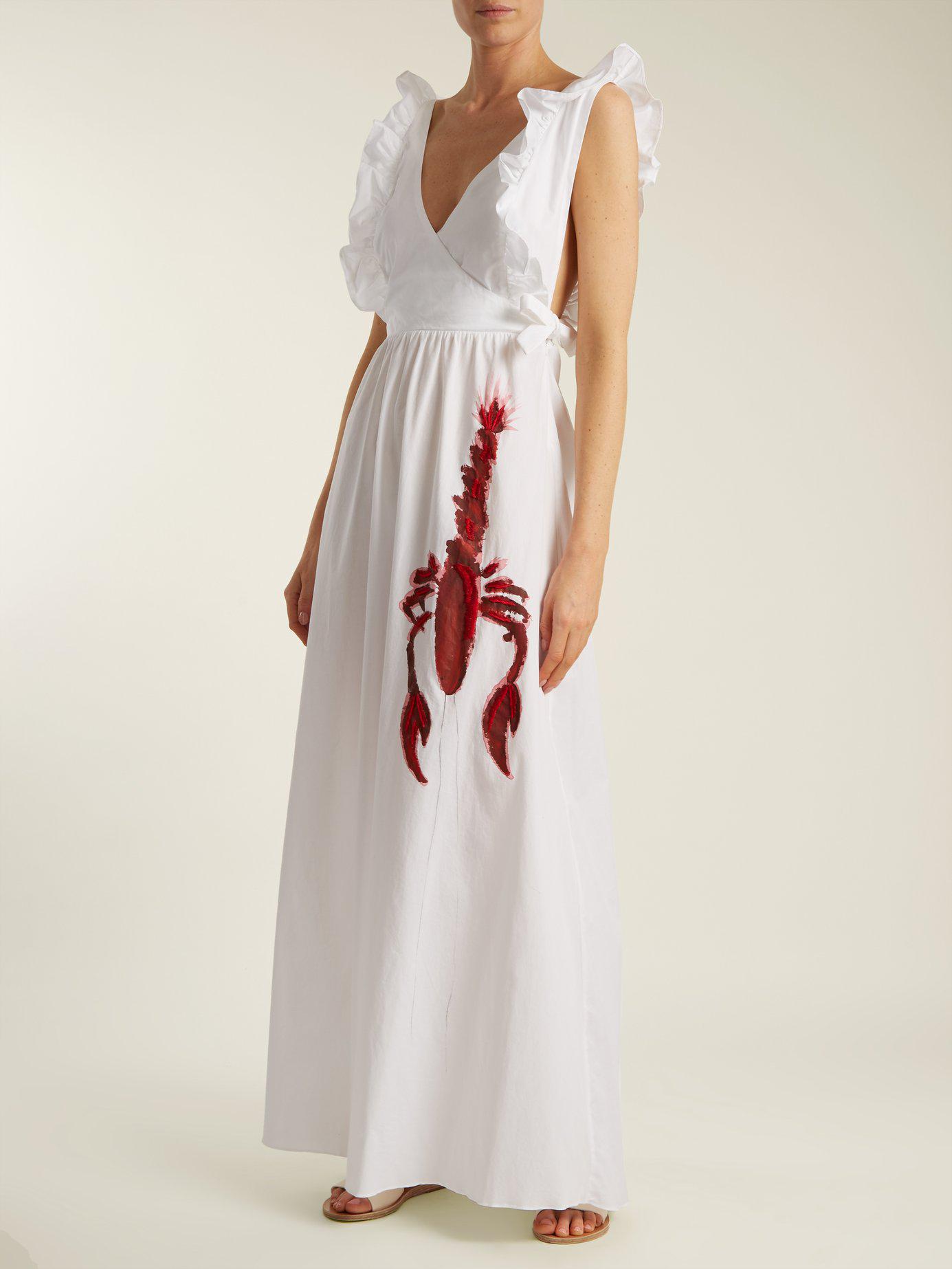 Adriana Degreas Lobsterprint Cottonpoplin Maxi Dress in White Lyst