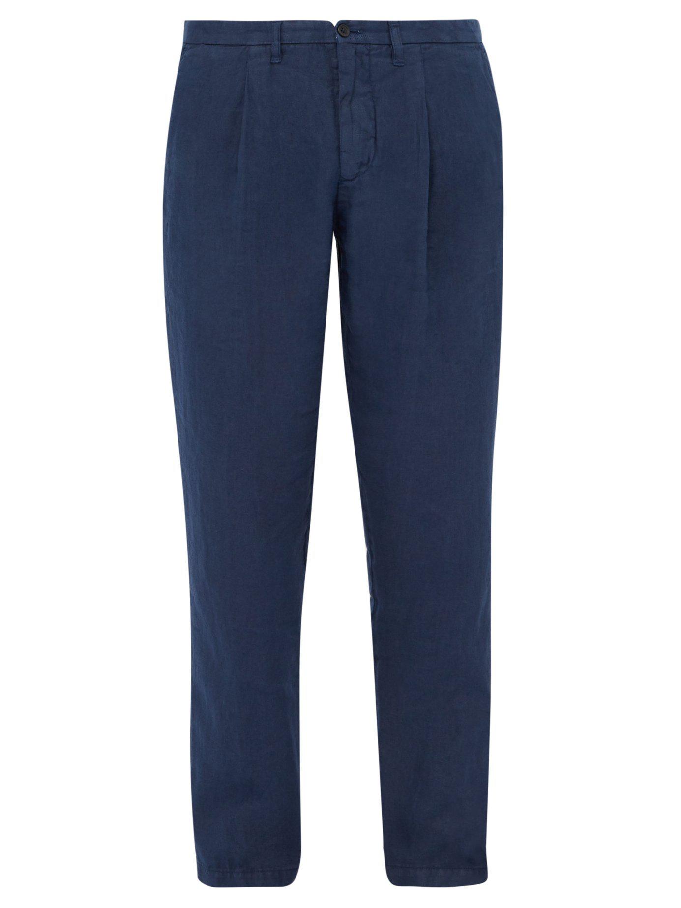 120% Lino Mid Rise Linen Trousers in Blue for Men - Lyst