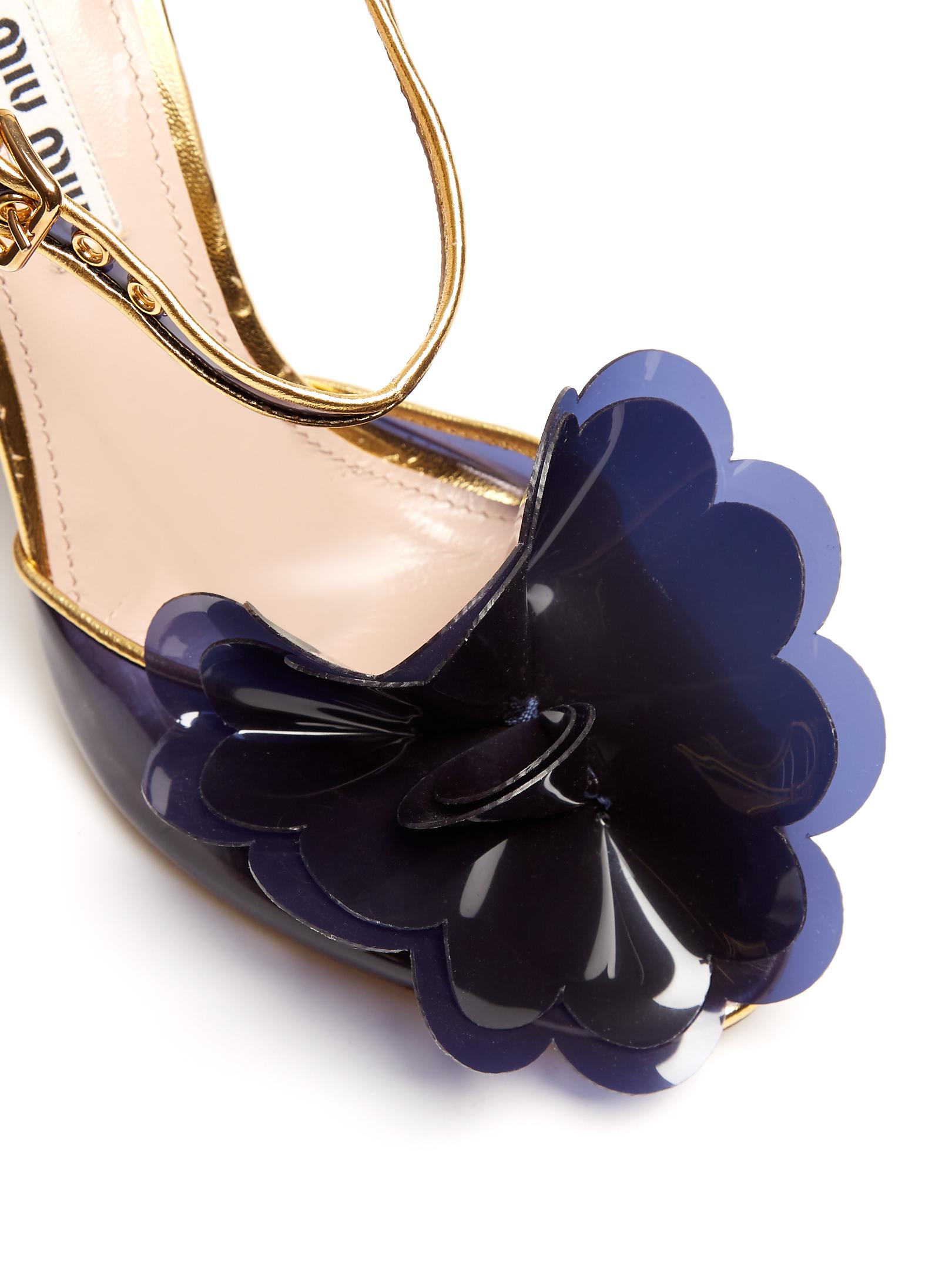 Miu Miu Vinyl-flower Embellished Sandals in Blue - Lyst