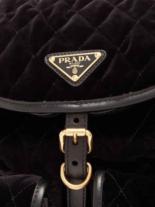 Prada Leathertrimmed Quiltedvelvet Backpack in Black Lyst