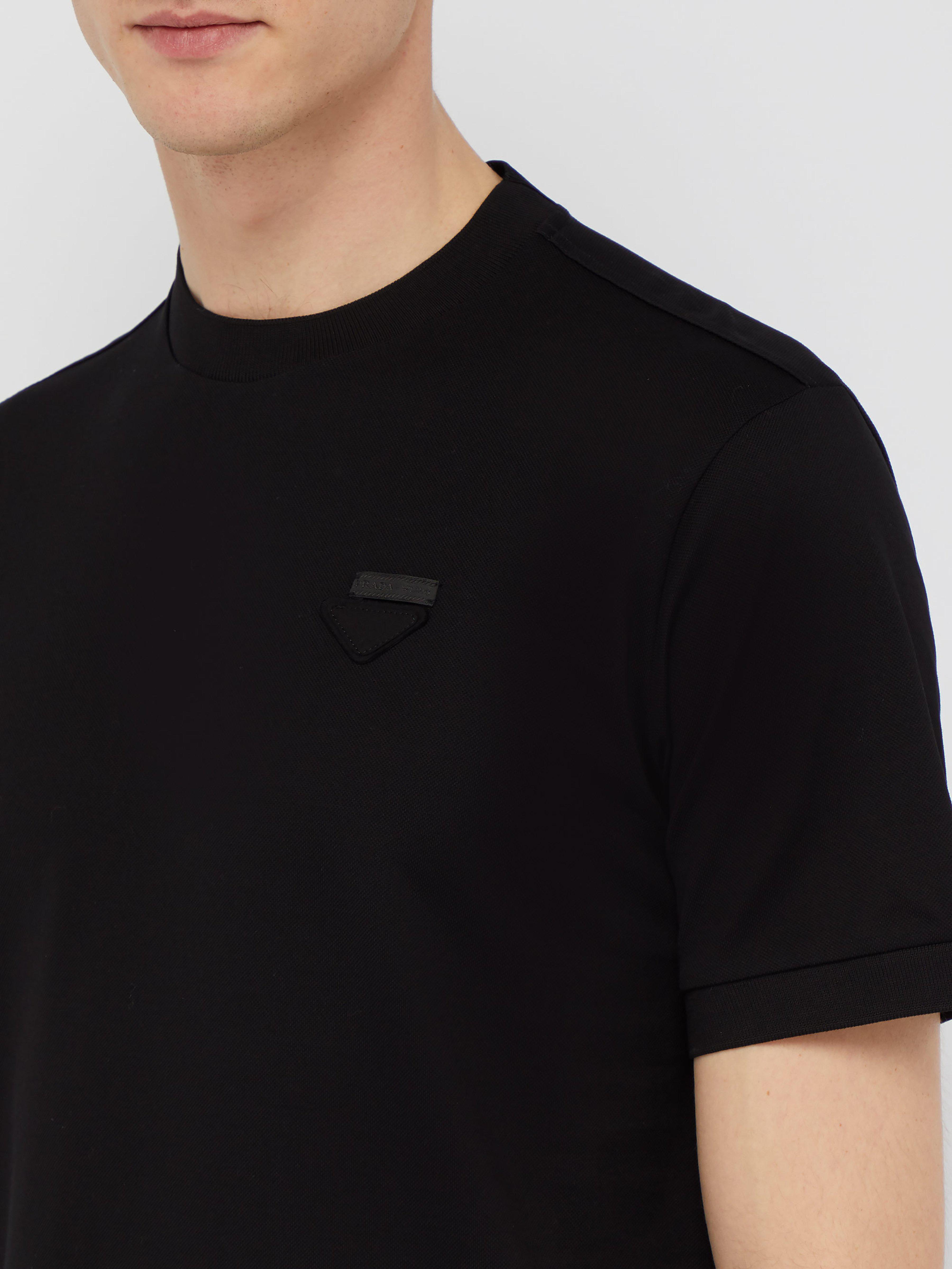 Prada Cotton Logo Piqué T-shirt in Black for Men - Lyst