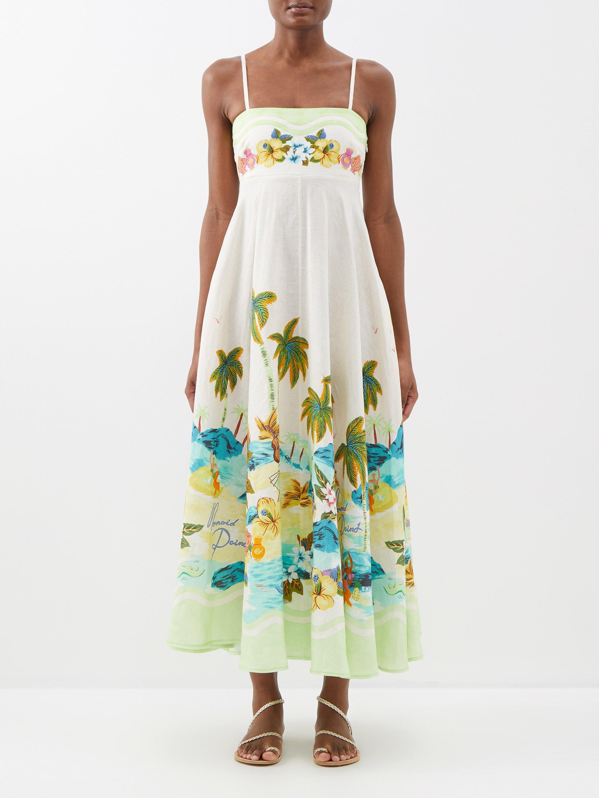 AL MAIS Mermaid print Linen Midi Dress In White Lyst al-mais-mermaid-print-linen-midi-dress-in-white-lyst