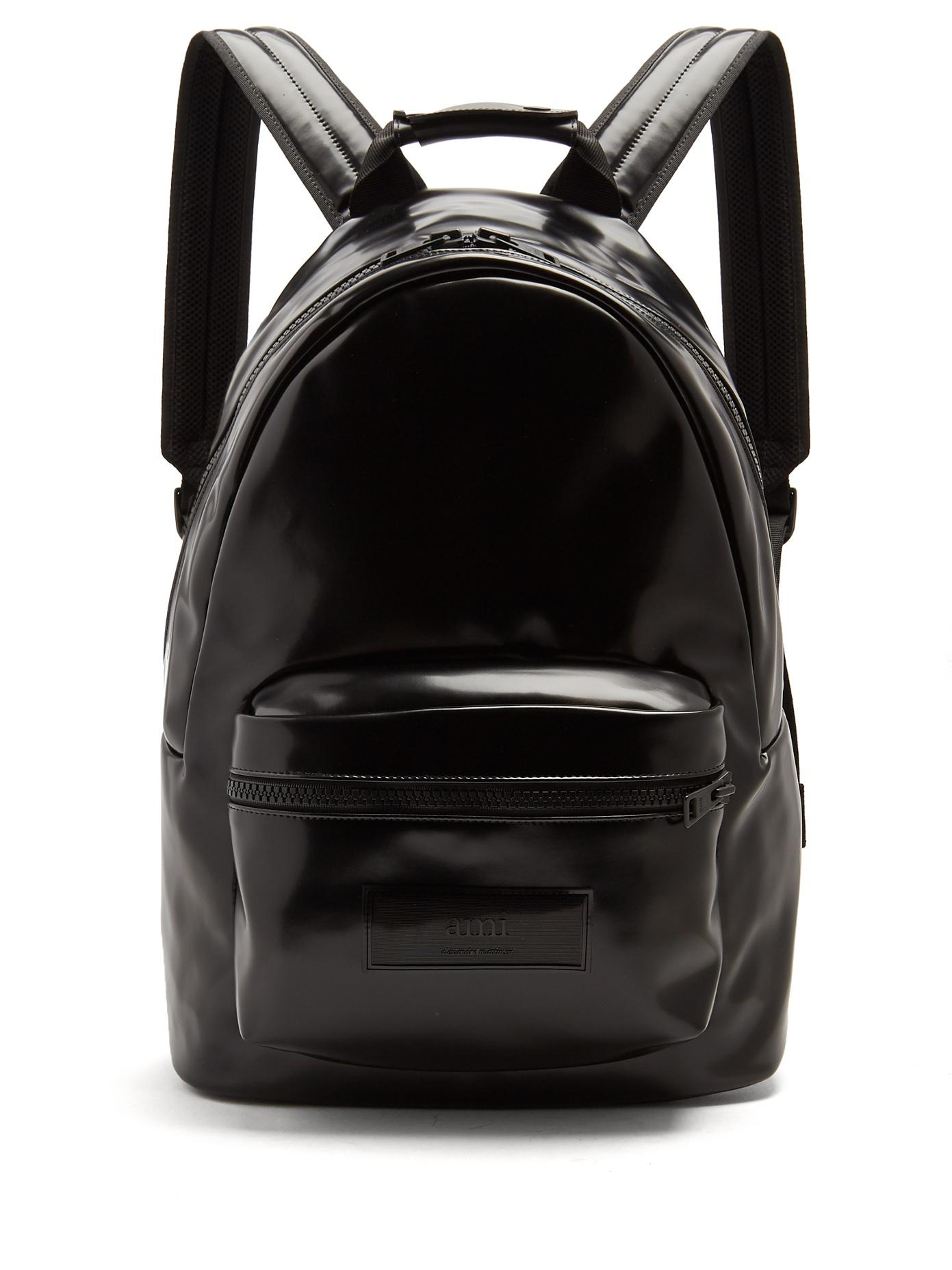 AMI Zipped Patent-leather Backpack in Black for Men - Lyst