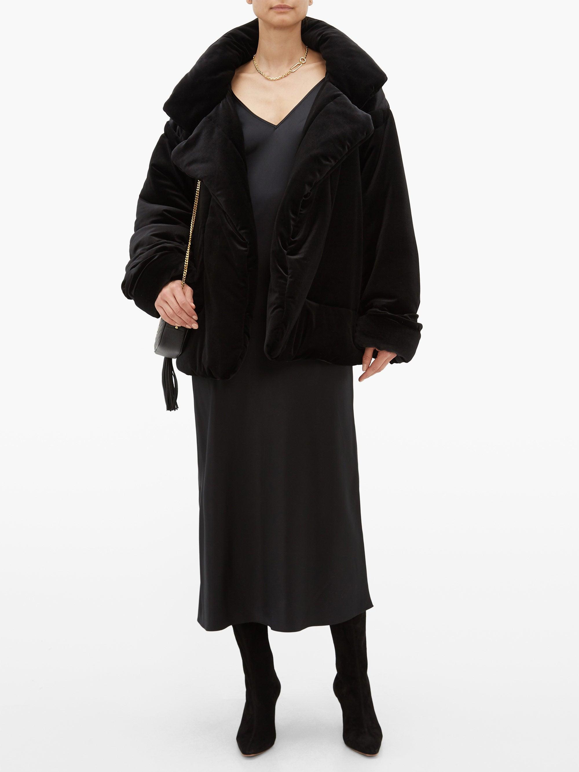 Norma Kamali Sleeping Bag Padded Velvet Coat in Black Lyst