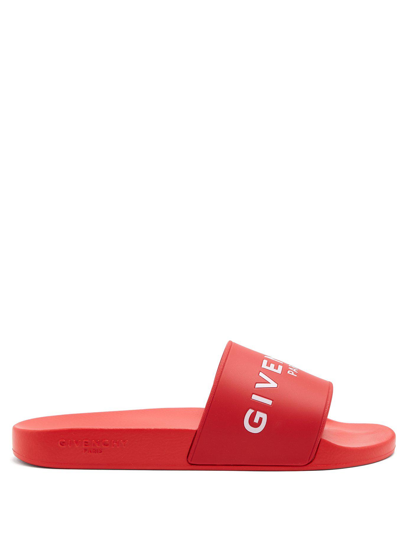 Givenchy Logo Rubber Slides in Red for Men | Lyst