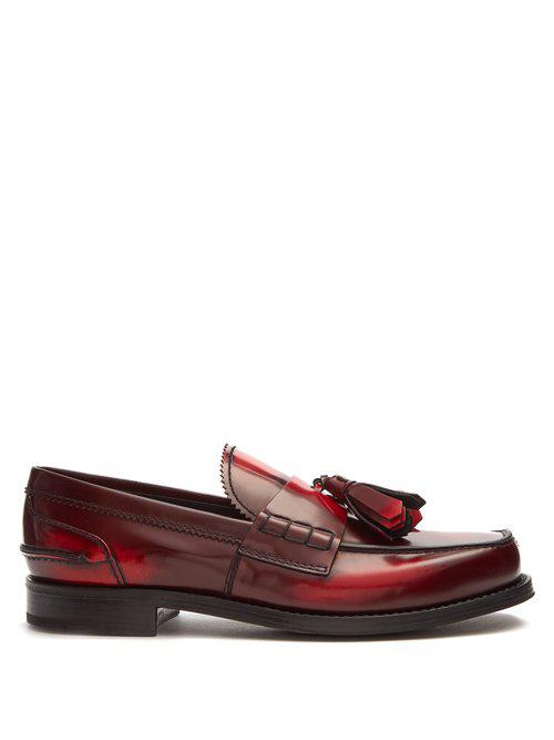 Prada Leather Loafers in Red for Lyst