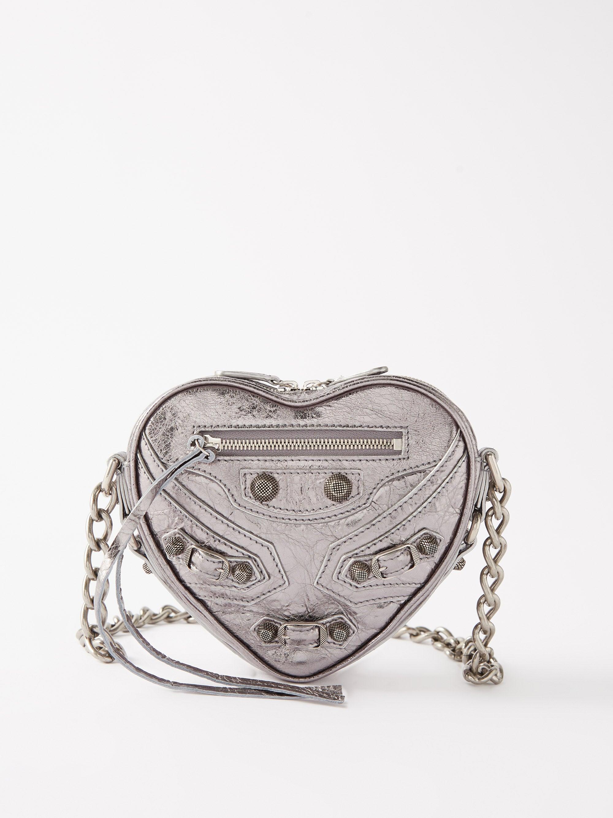 Balenciaga Le Cagole Heart Metallic-leather Cross-body Bag in White | Lyst