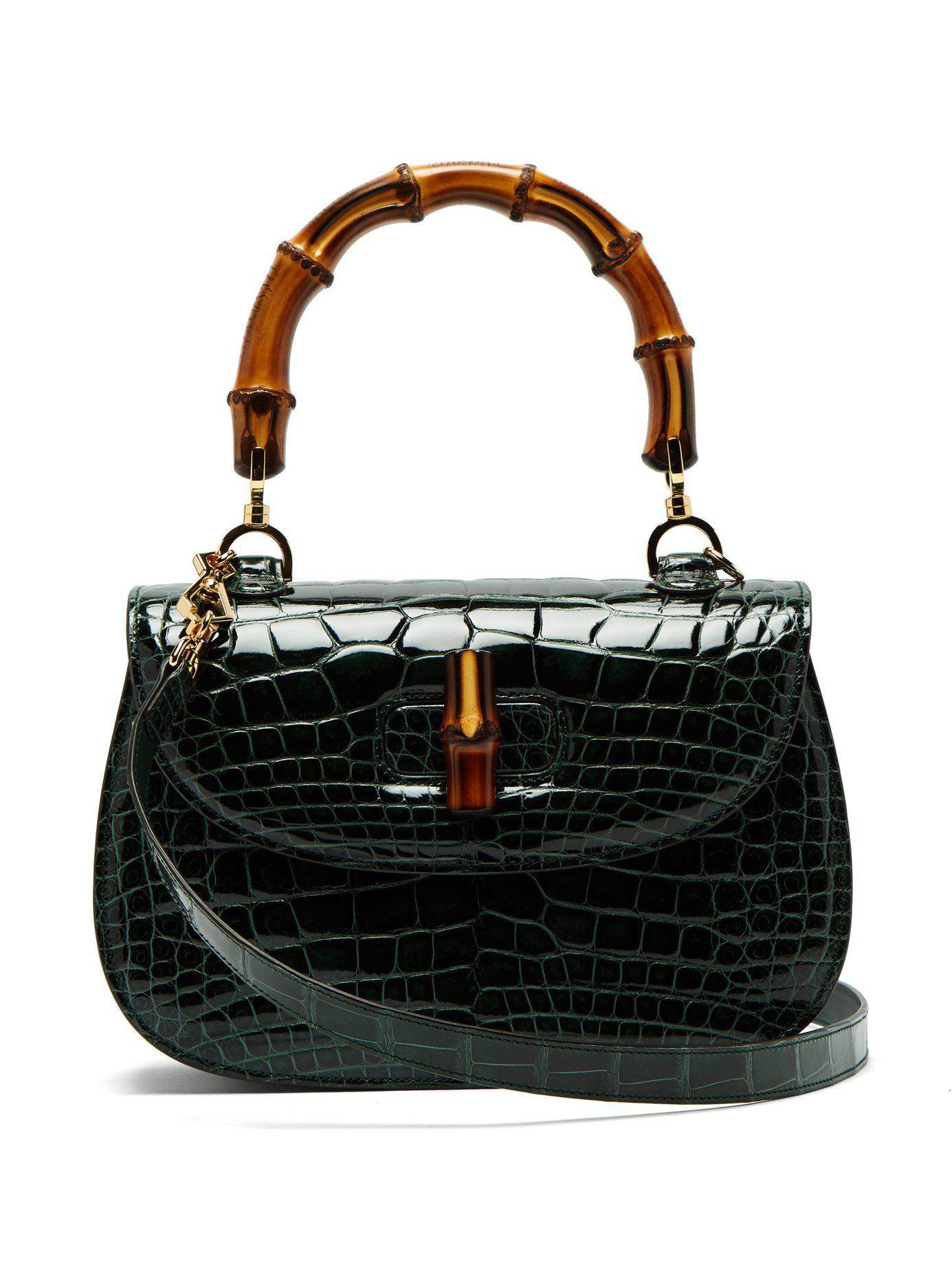 The Bamboo Shoulder Bag - Croc Black