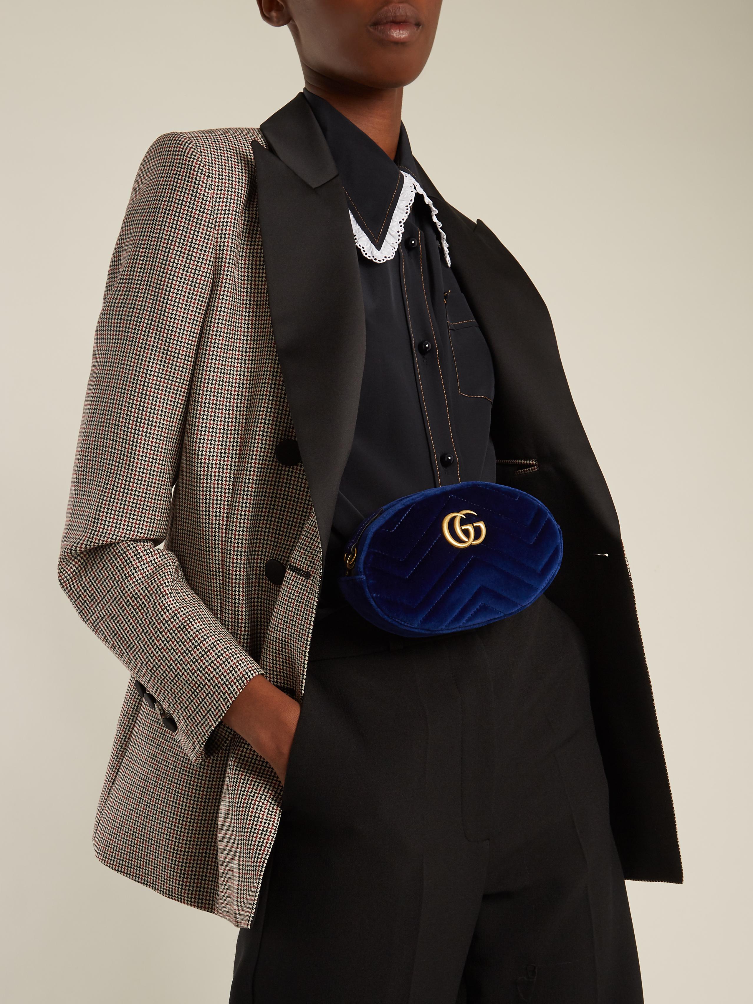 Lyst - Gucci Gg Marmont Quilted-velvet Belt Bag in Blue