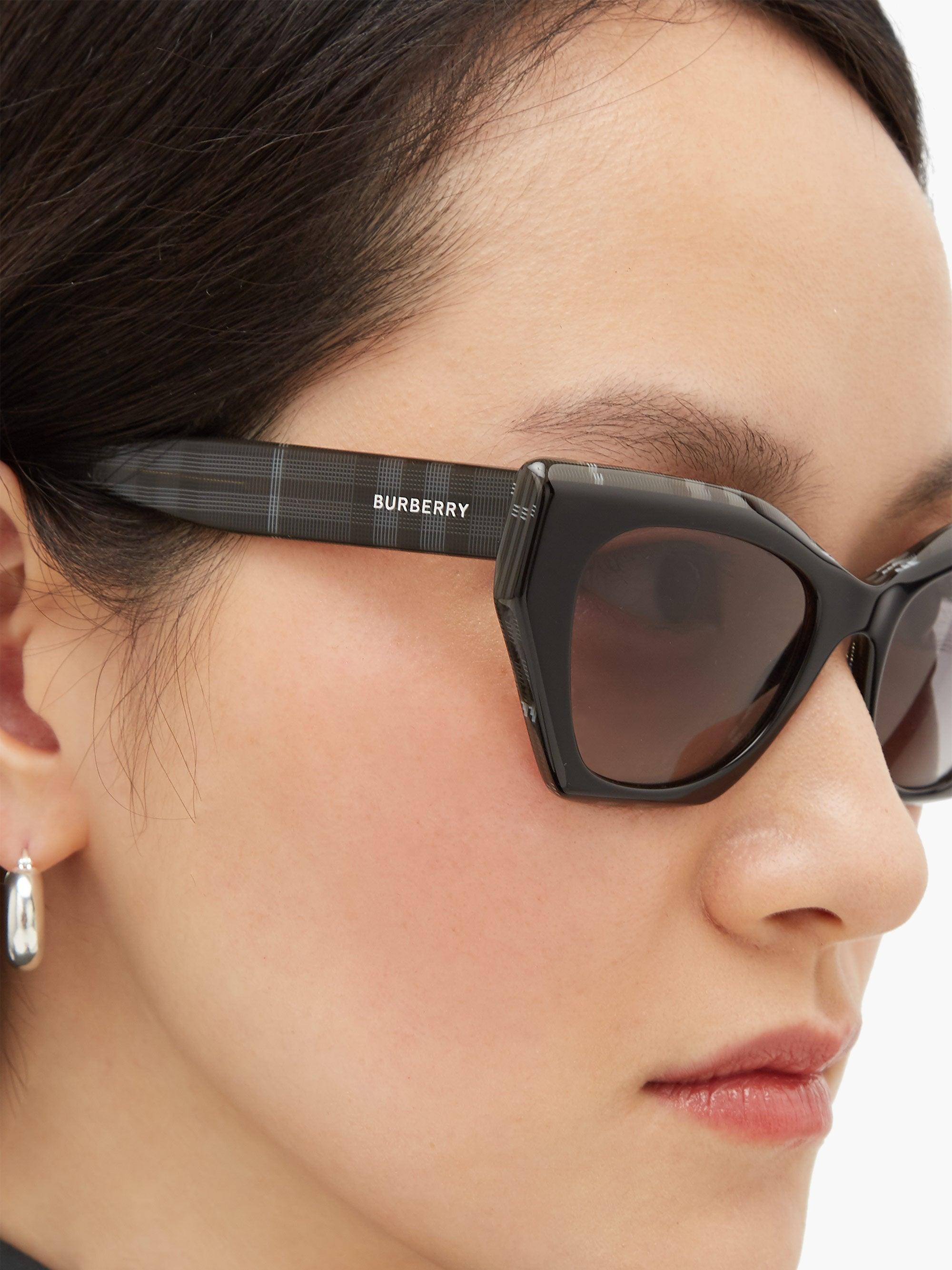 Burberry House Check Square Cat-eye Acetate Sunglasses in Black Print  (Black) - Lyst