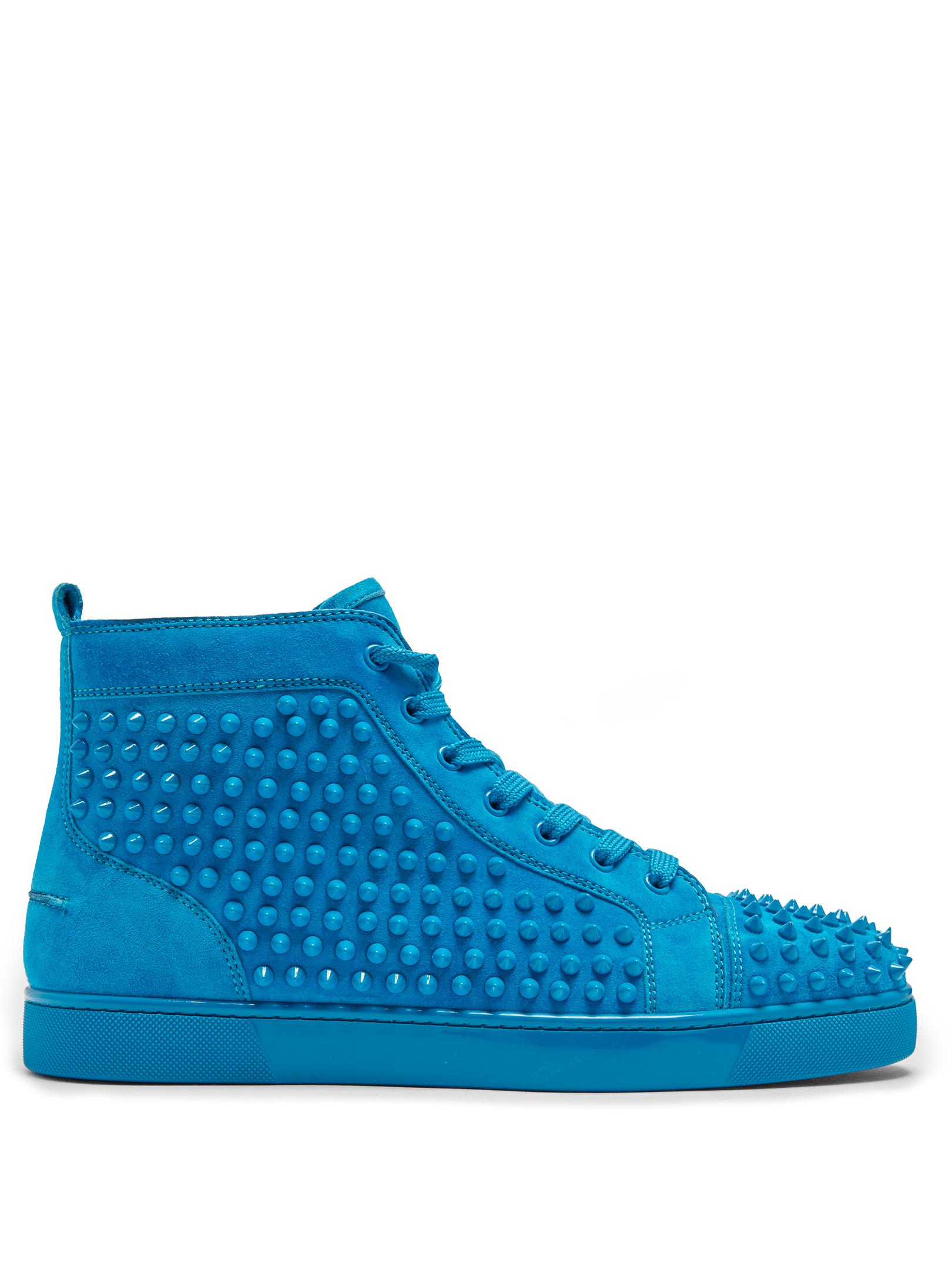 Christian Louboutin Suede Louis Spike-embellished High-top Trainers in Blue for Men - Lyst