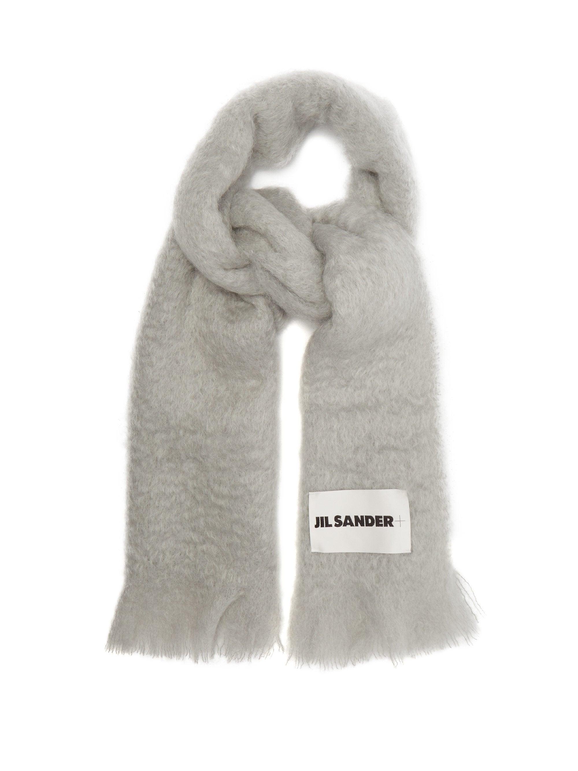 Jil Sander Cotton Fringed Mohair-blend Scarf in Grey (Gray) - Lyst