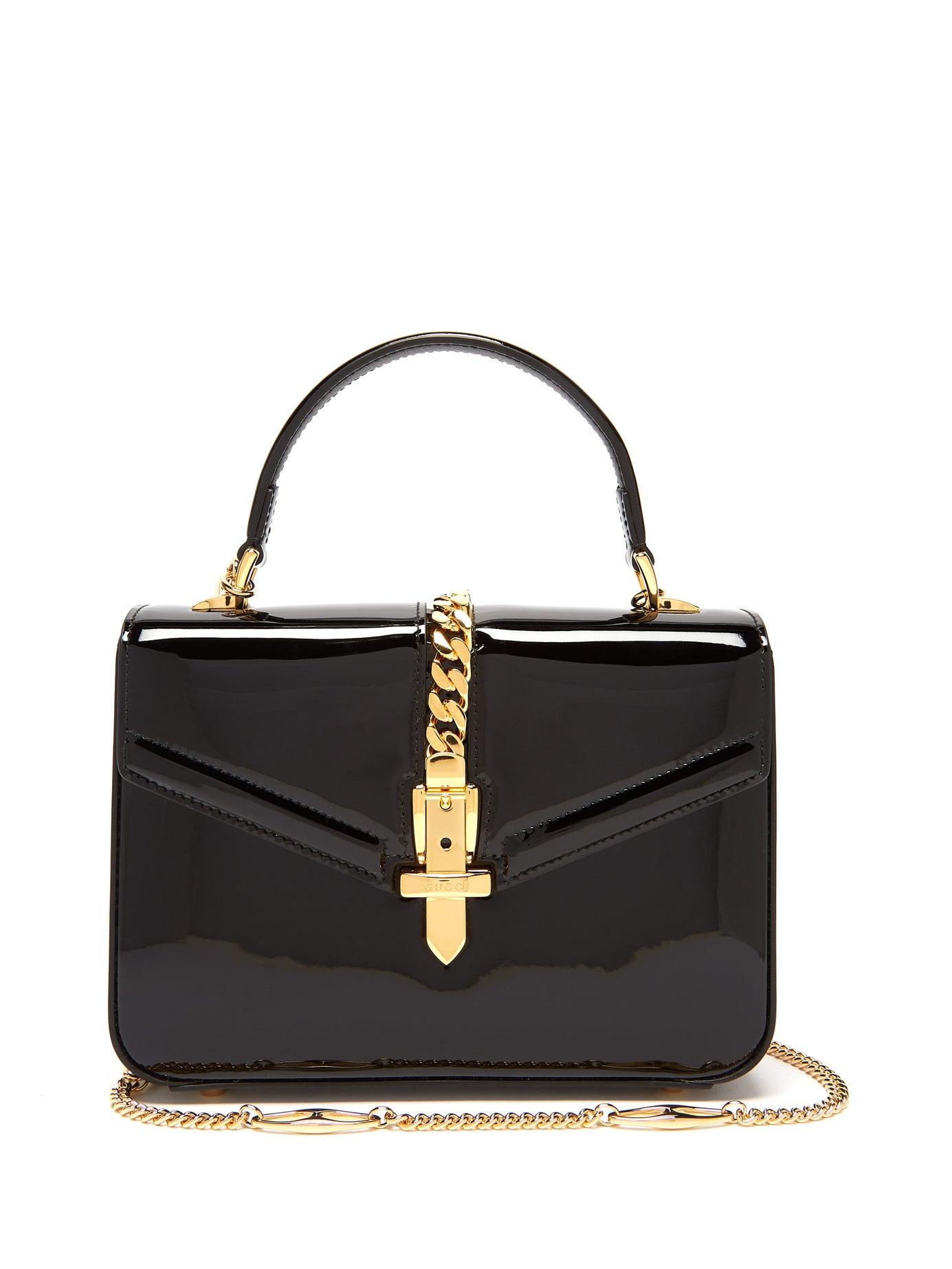 Gucci Sylvie 1969 Mini Patent-leather Shoulder Bag in Black - Lyst