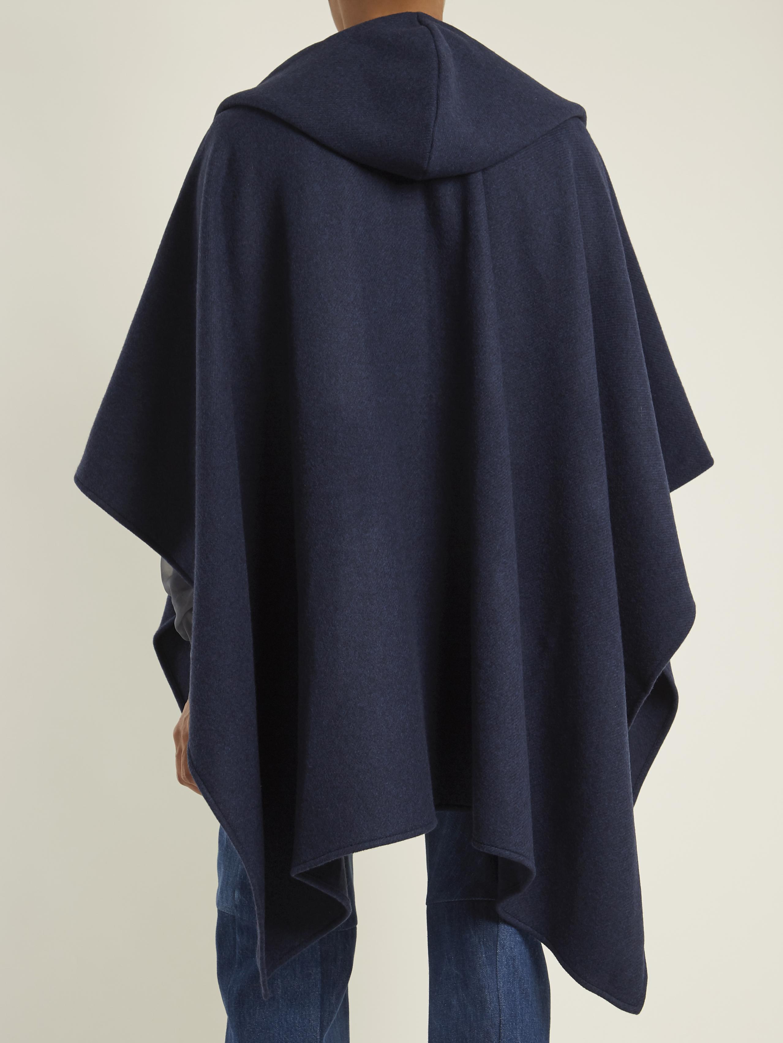 Balenciaga Hooded Wool And Cashmere-blend Poncho in Navy (Blue) | Lyst