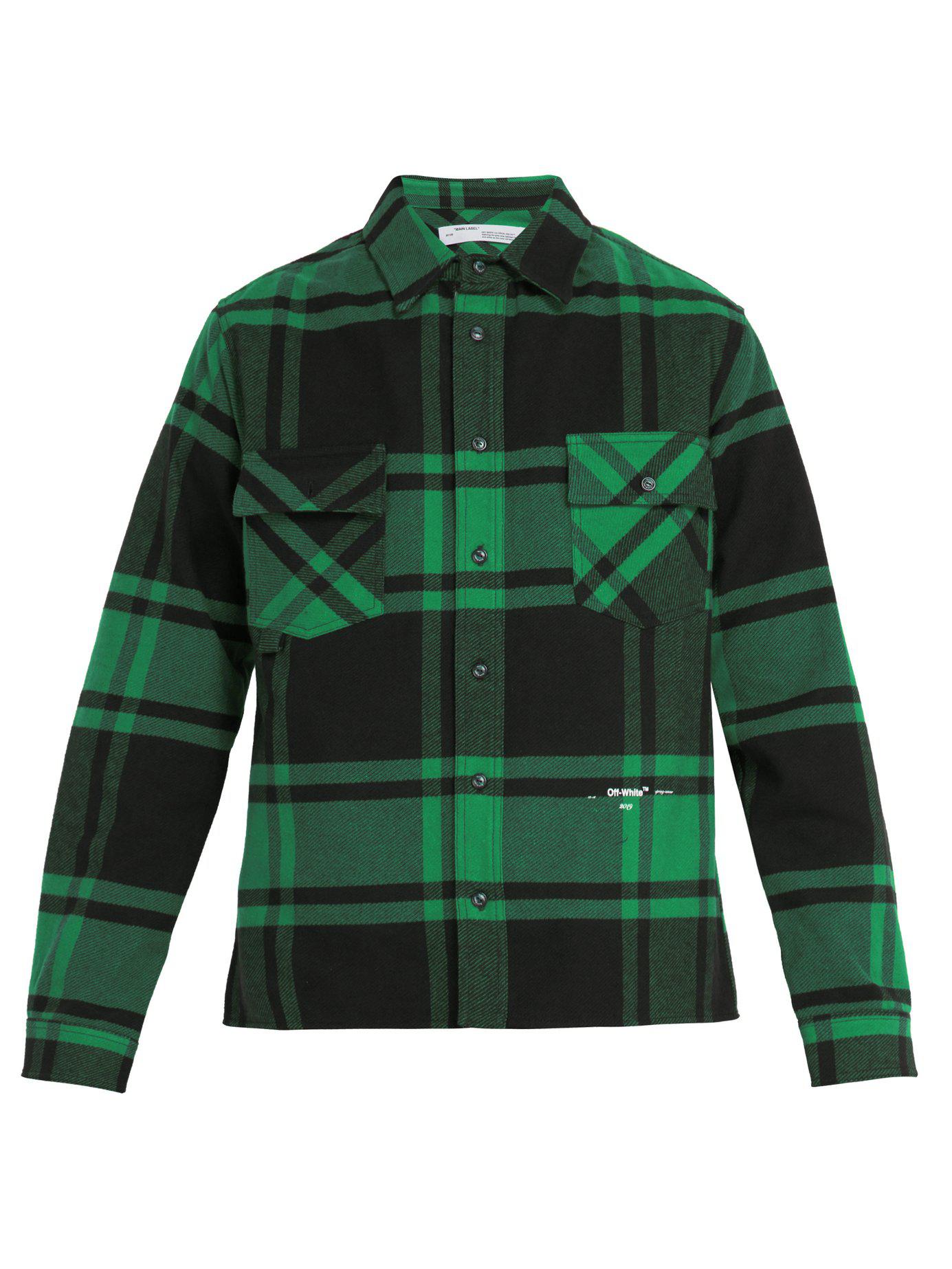 Off-White Virgil Abloh Checked Cotton Blend Flannel Shirt in Green for Men Lyst