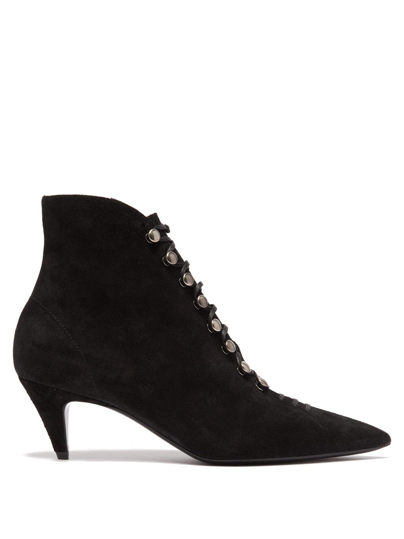 Saint Laurent Ally Lace Up Suede Ankle Boots in Black Lyst