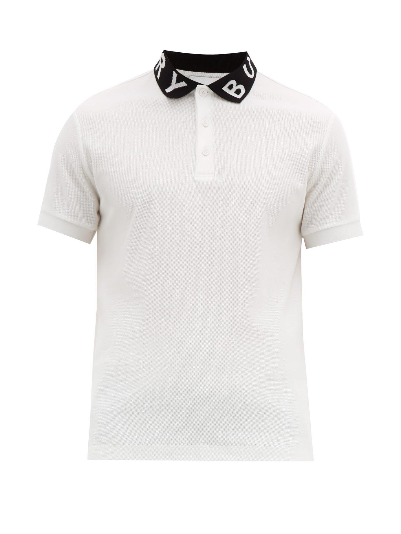Burberry Logo Intarsia Cotton Piqué Polo Shirt in White for Men - Save ...