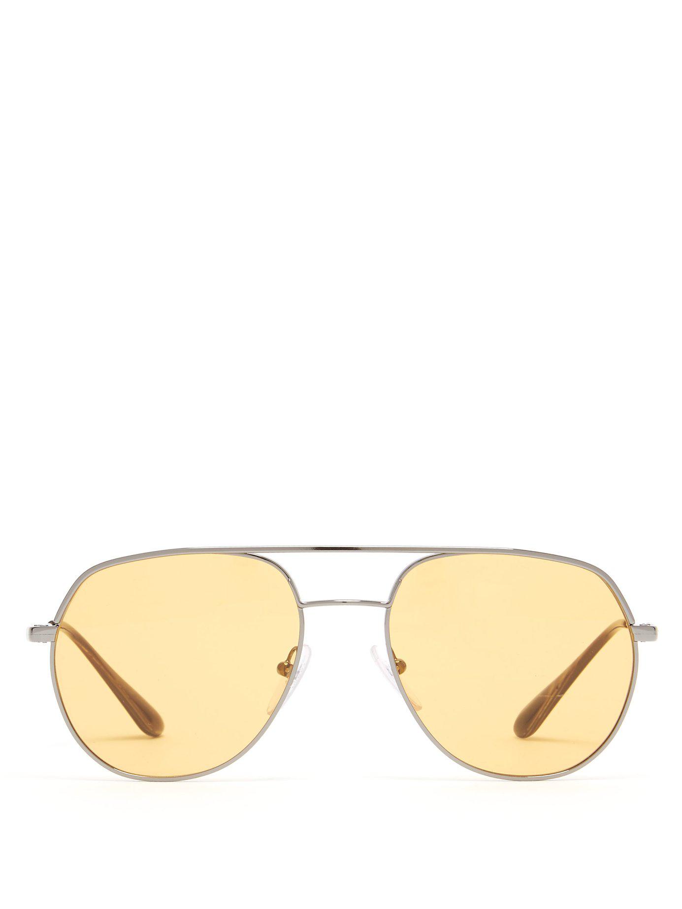 Prada Yellow Tinted Aviator Sunglasses in Metallic for Men | Lyst