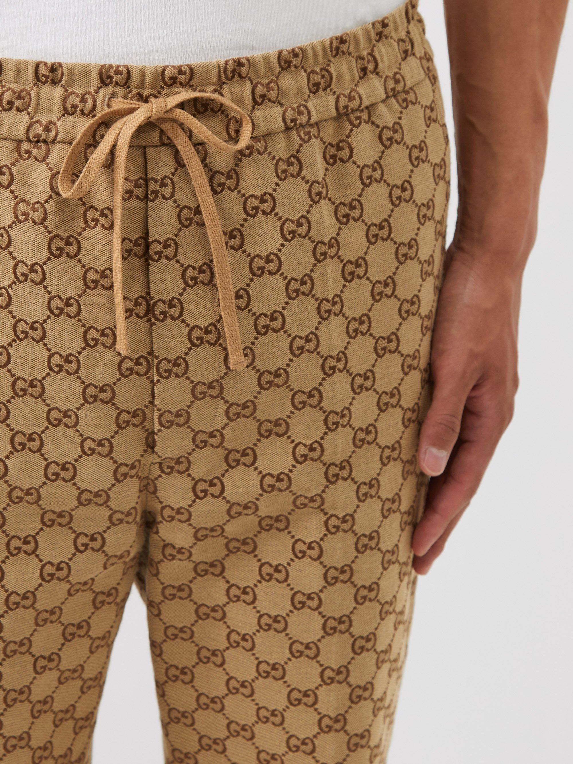 Gucci GG-jacquard Cotton-blend Canvas Trousers in Natural for Men | Lyst