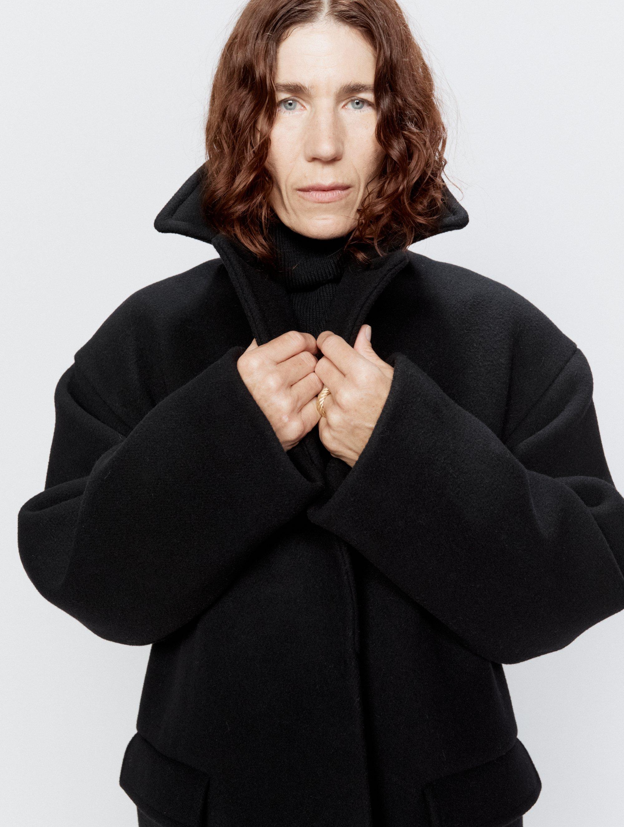 Black wool cocoon clearance coat