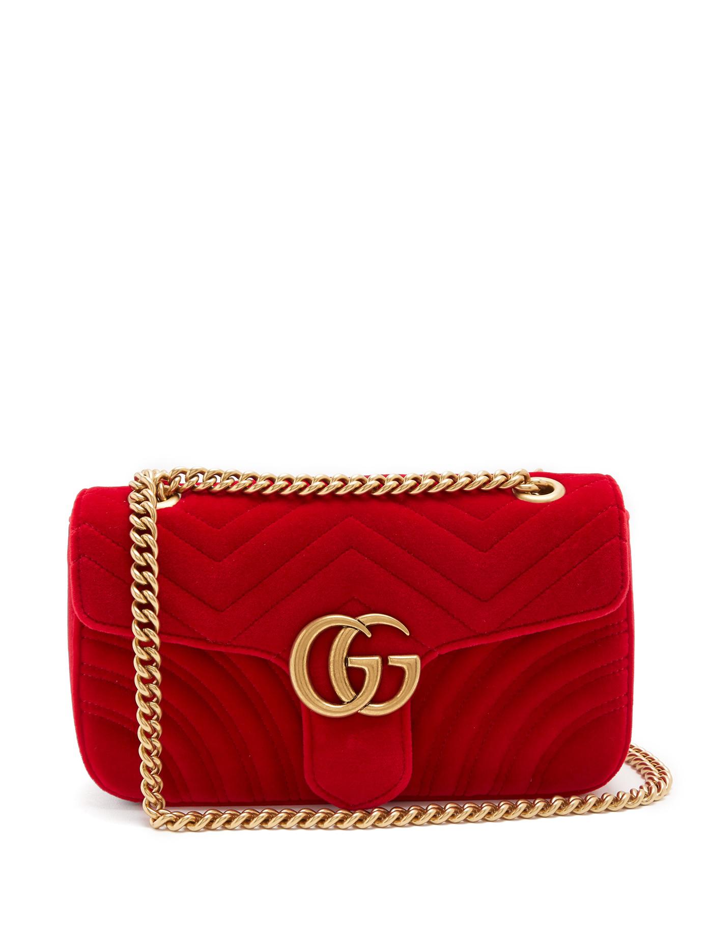 Gucci Gg Marmont Small Quilted-velvet Cross-body Bag in Red - Lyst