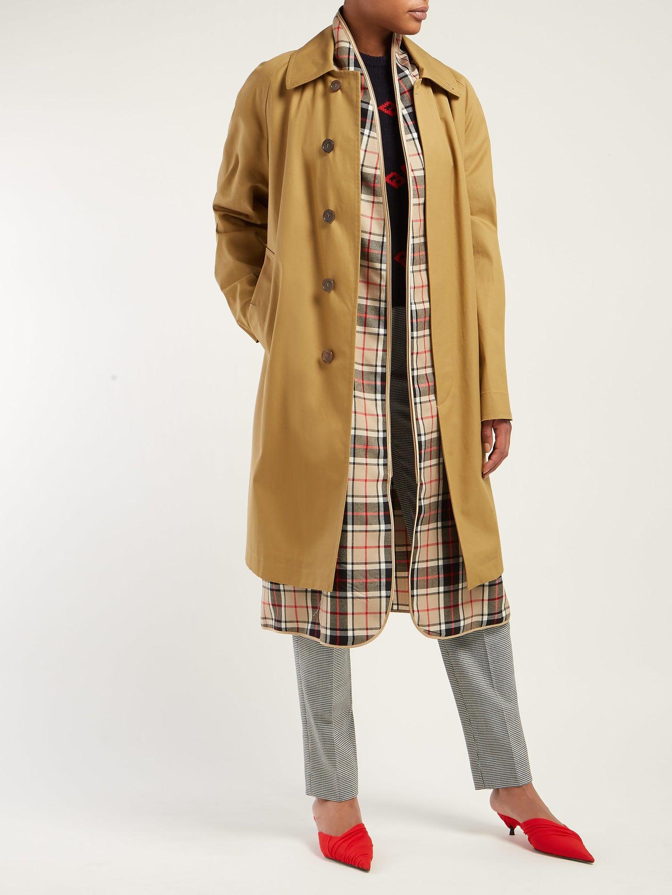 check lined trench coat