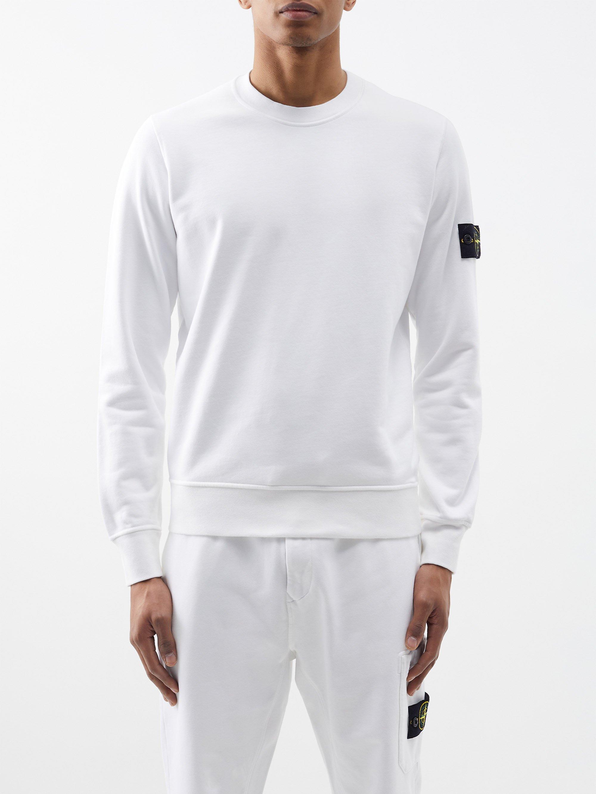 Stone Island Logo-patch Cotton-jersey Sweatshirt in White for Men | Lyst