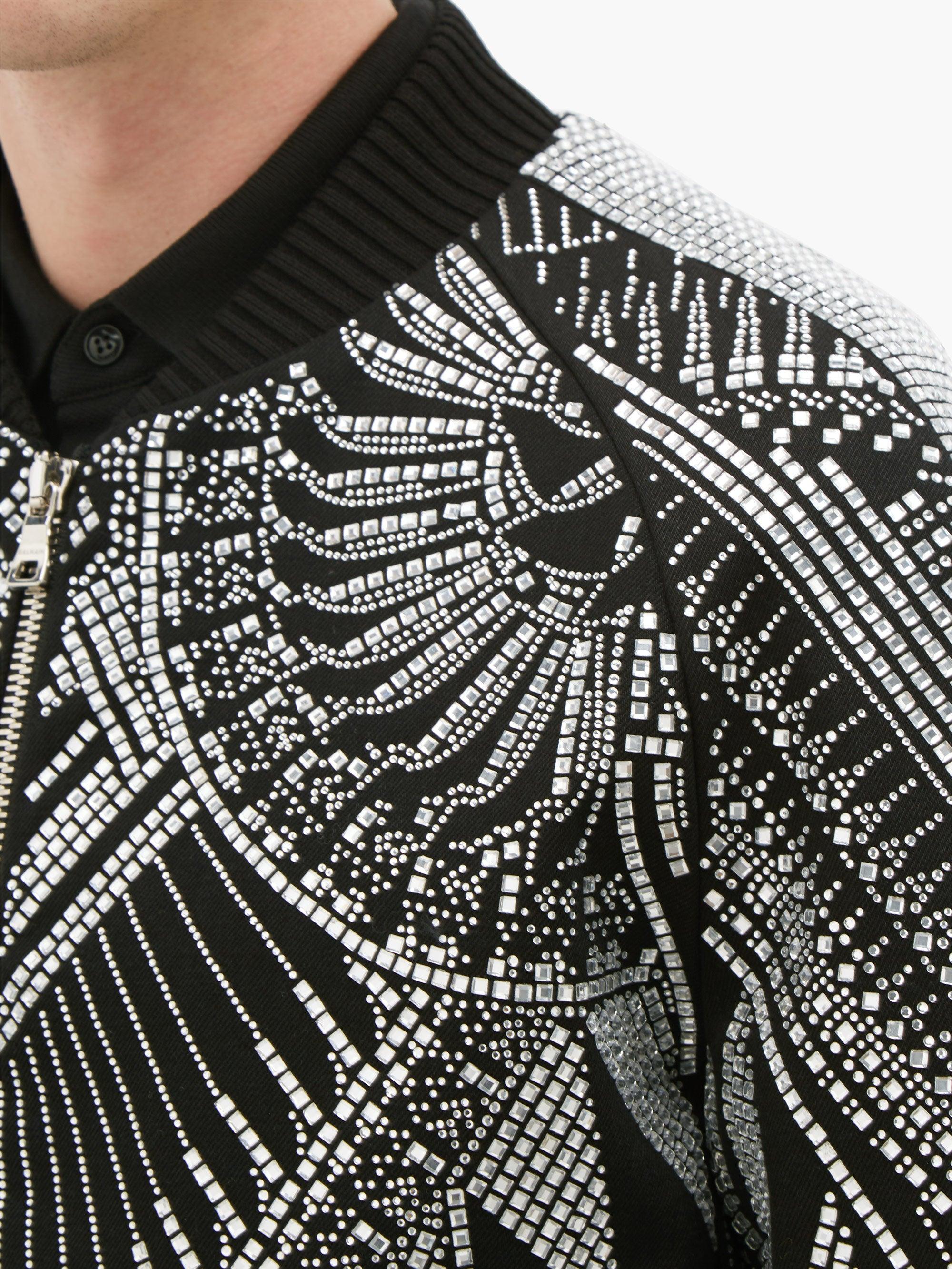 Balmain Crystal-embellished Cotton Bomber Jacket in Black for Men | Lyst