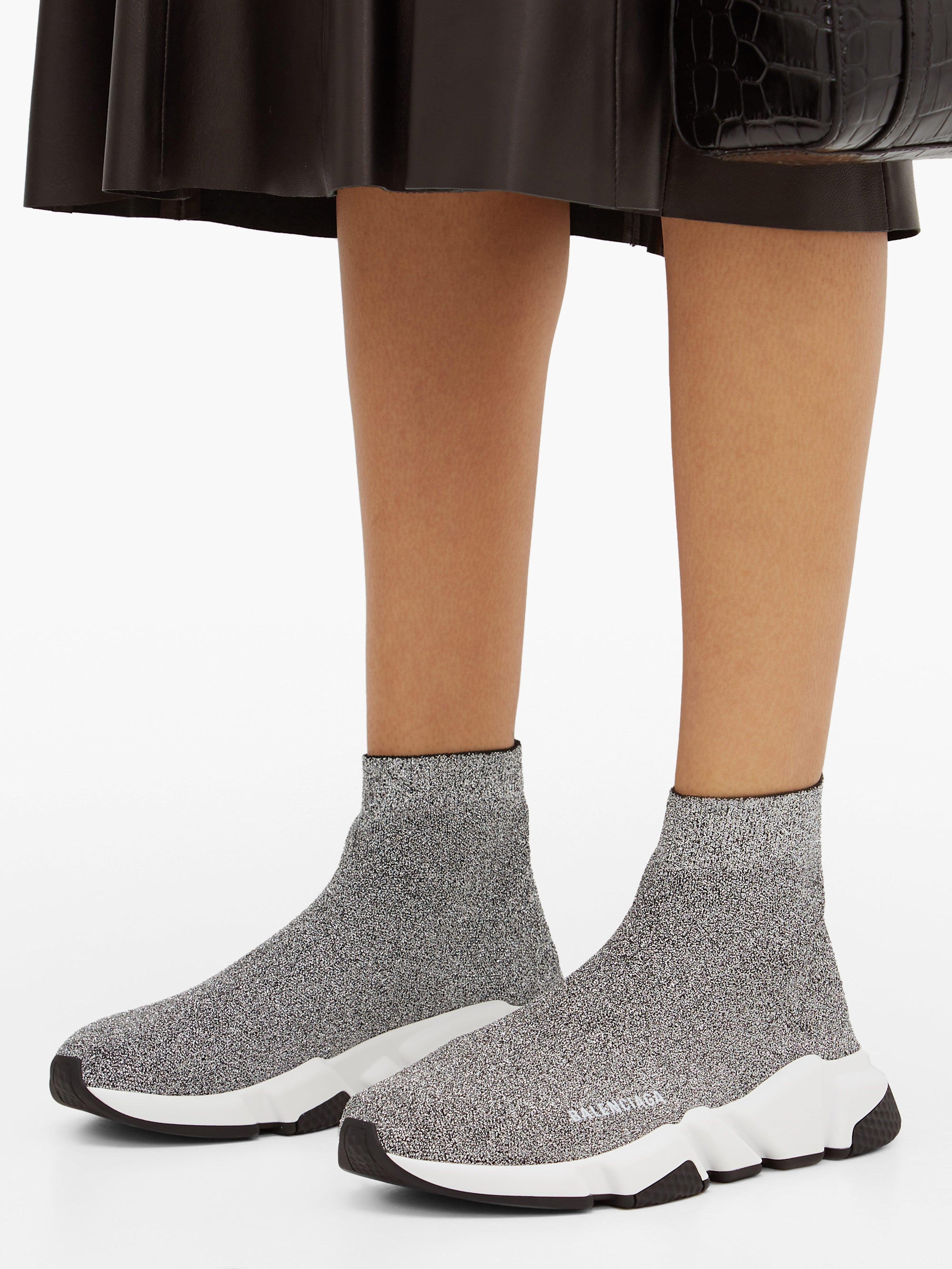 Balenciaga Women's Speed Knitted High-top Trainers in Gray (Metallic) |  Lyst UK