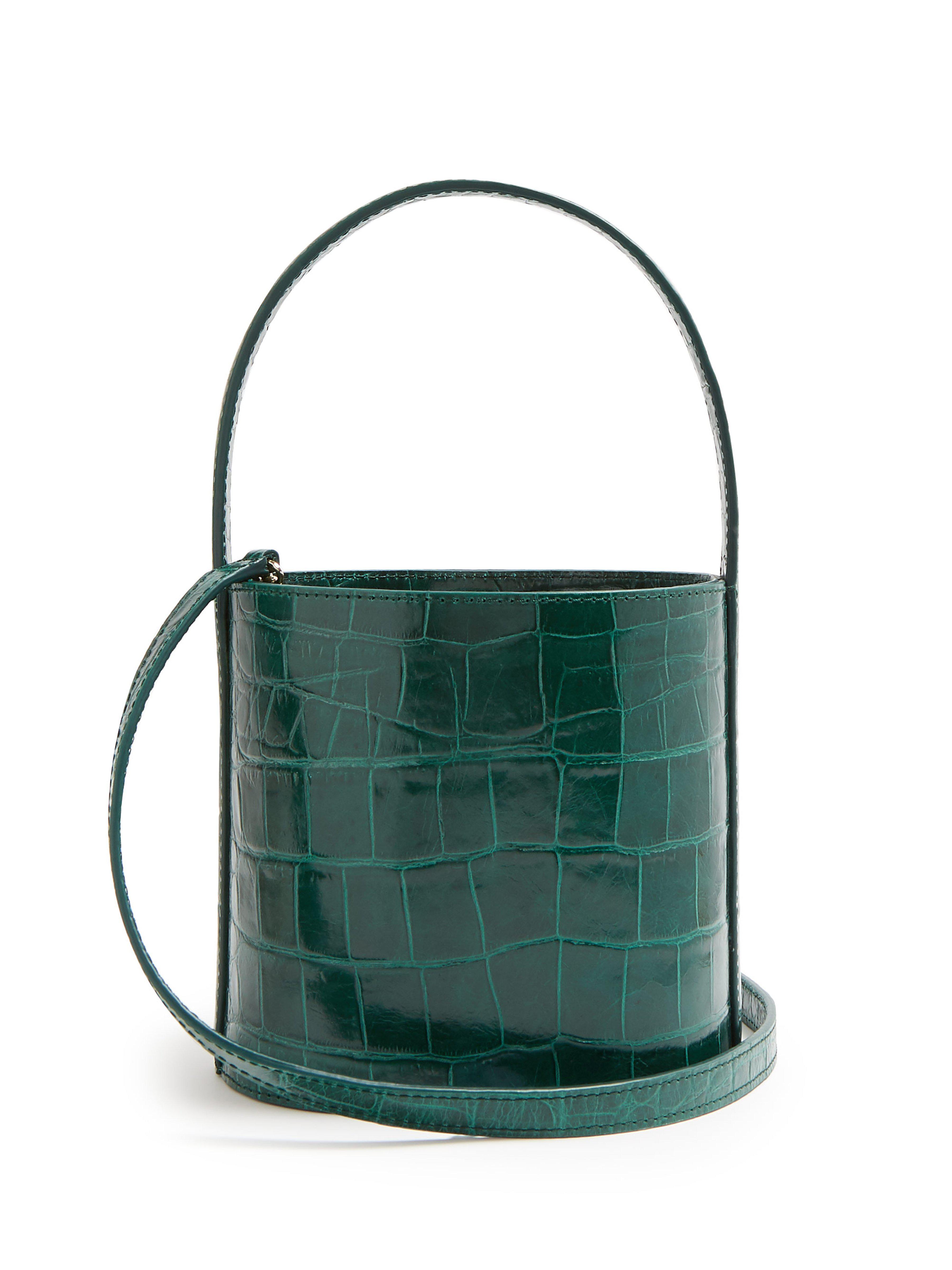 STAUD Bissett Crocodile Effect Leather Bucket Bag in Green - Lyst