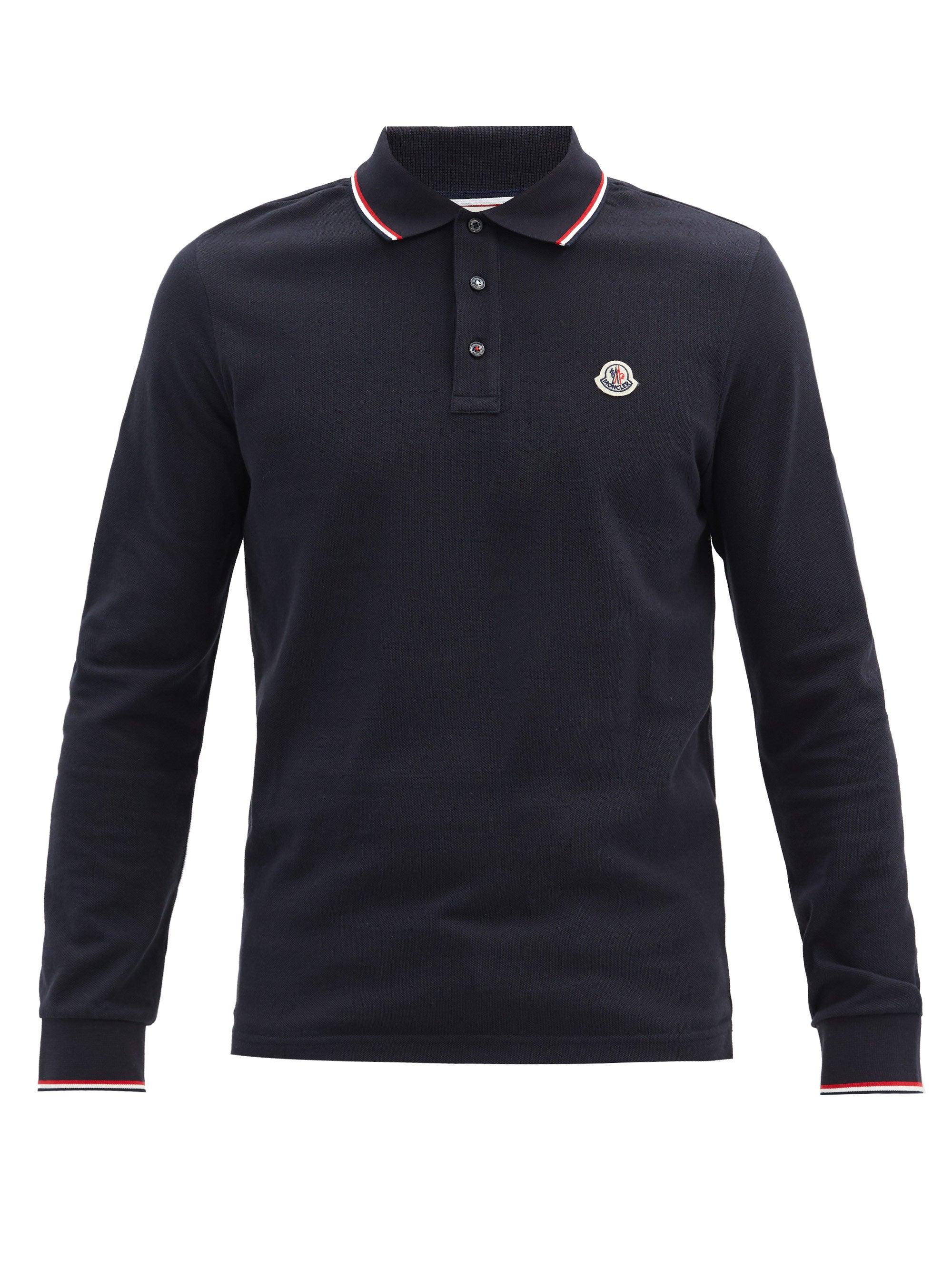 Moncler Long-sleeve Cotton Polo Shirt in Navy (Blue) for Men - Save 25% ...