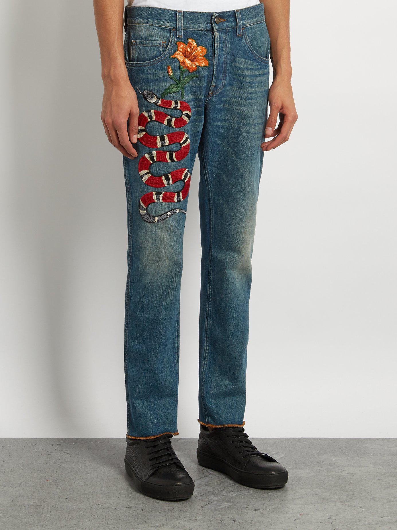 Gucci Denim Snake-appliqué Slim-fit 