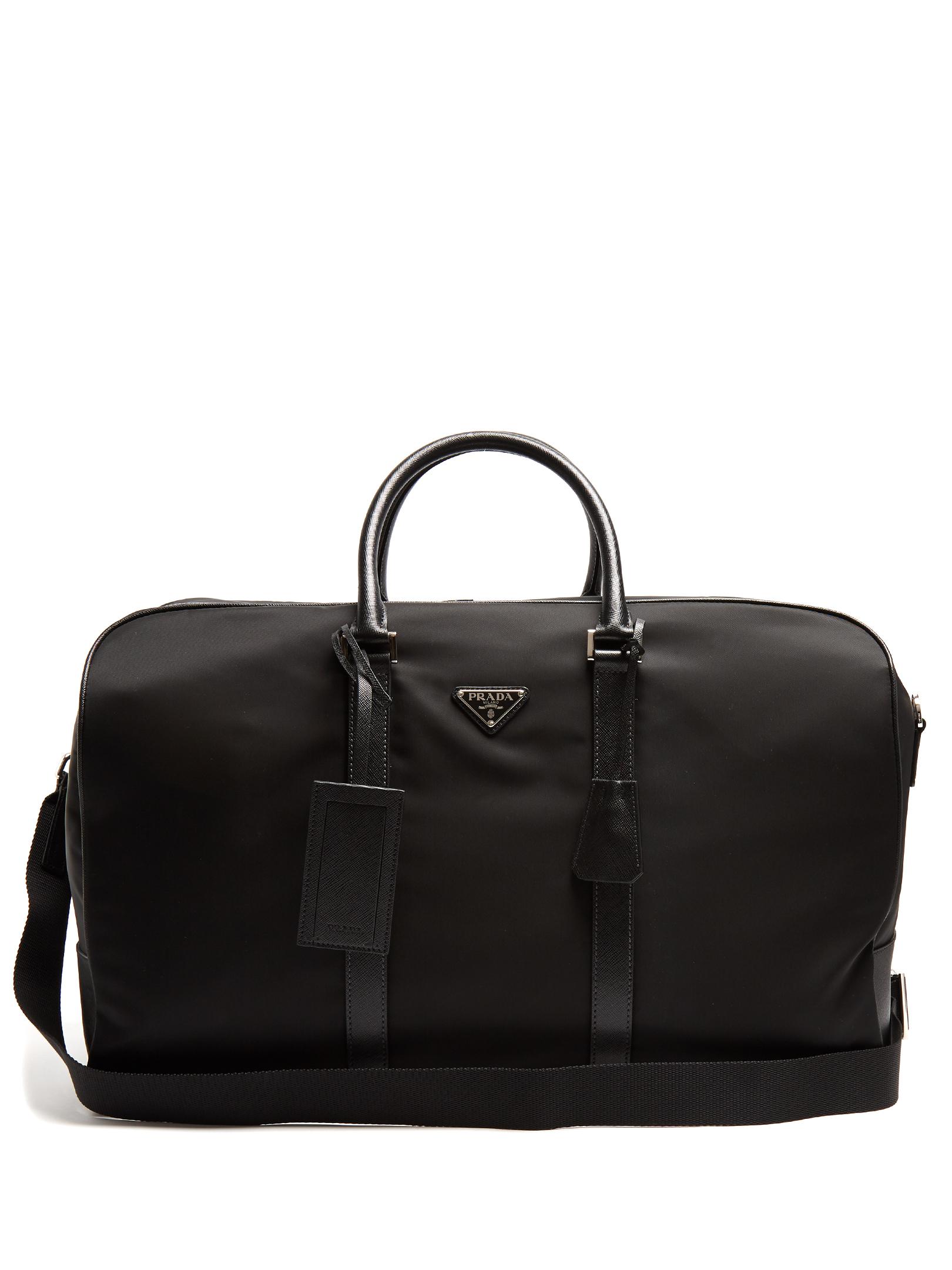 lyst prada saffiano leather trimmed holdall in black for lyst prada saffiano leather trimmed holdall in black for