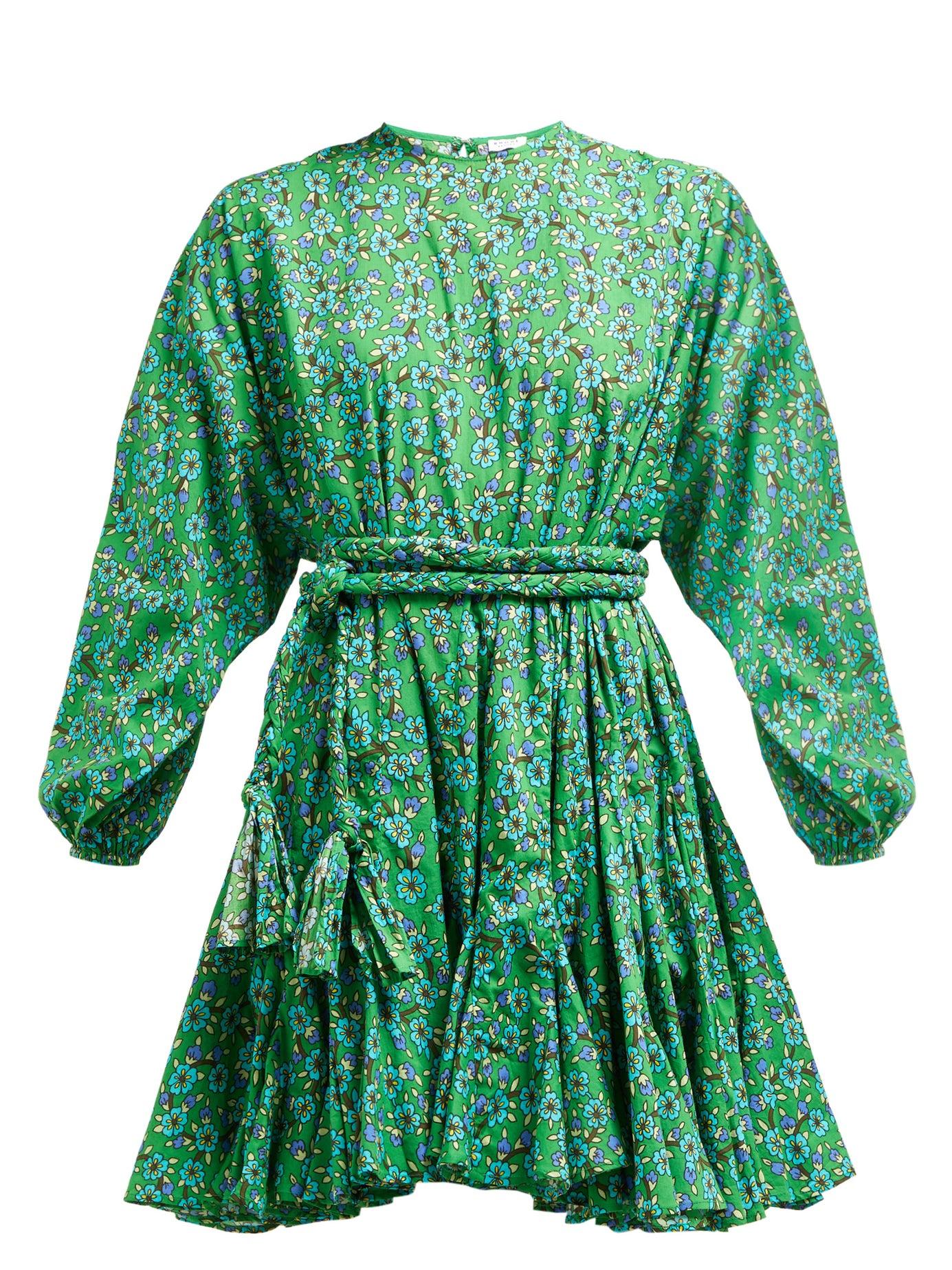 RHODE Ella Floral-print Cotton Mini Dress in Green Print (Green) - Lyst