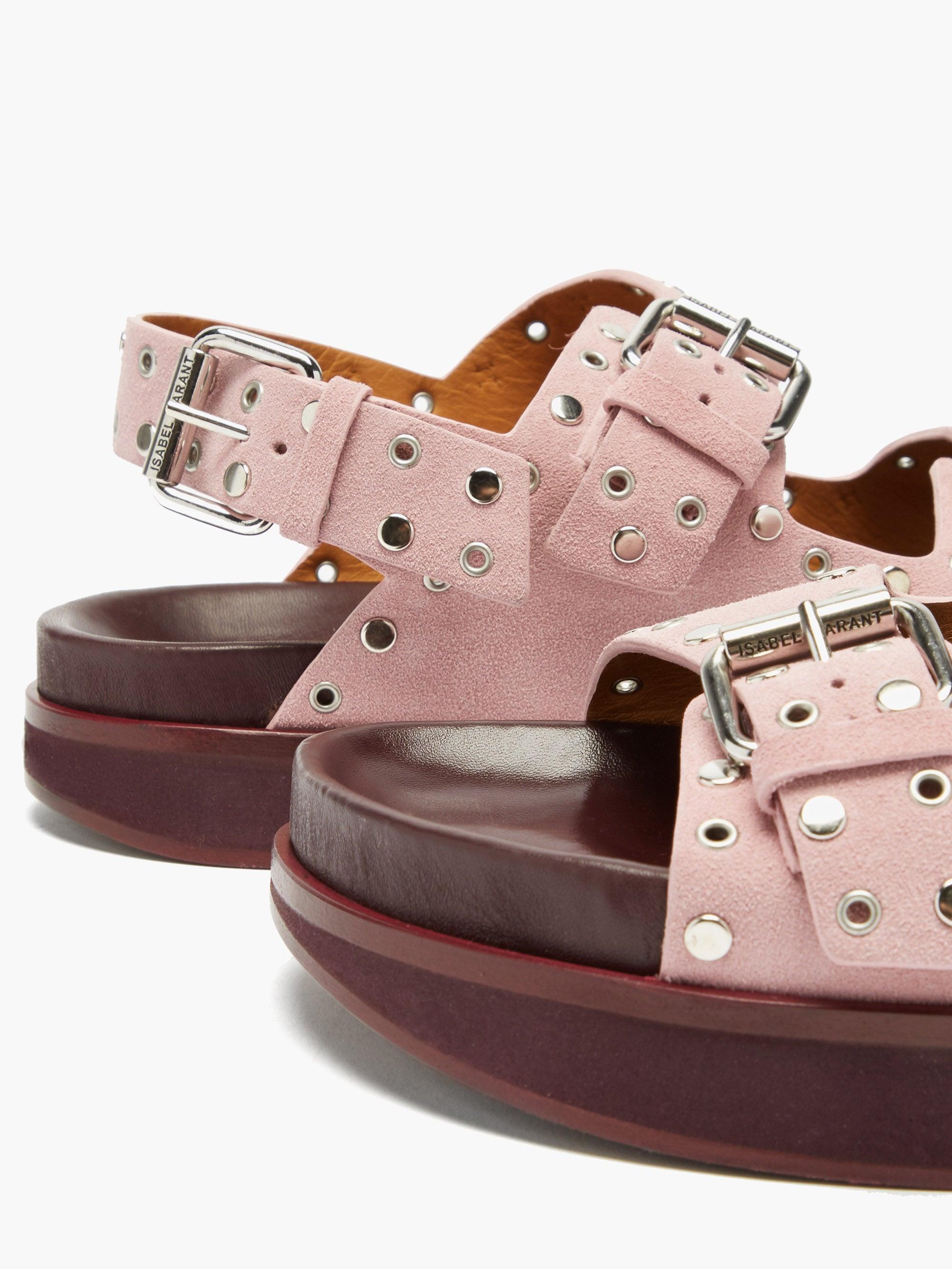 Isabel Marant Ophie Buckled Studded Suede Sandals in Pink | Lyst