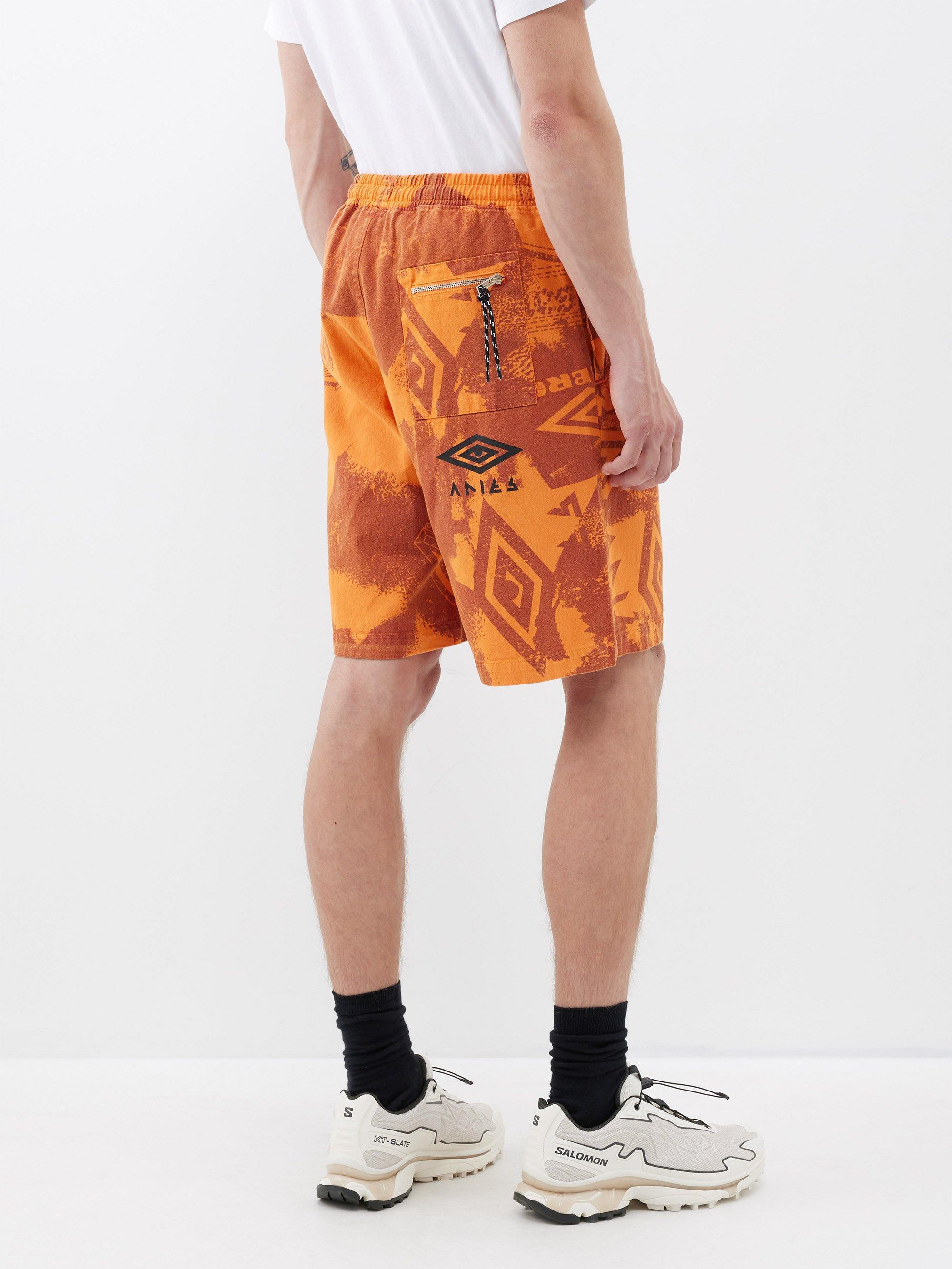 Aries X Umbro Pro 64 Cotton-drill Shorts in Orange for Men | Lyst
