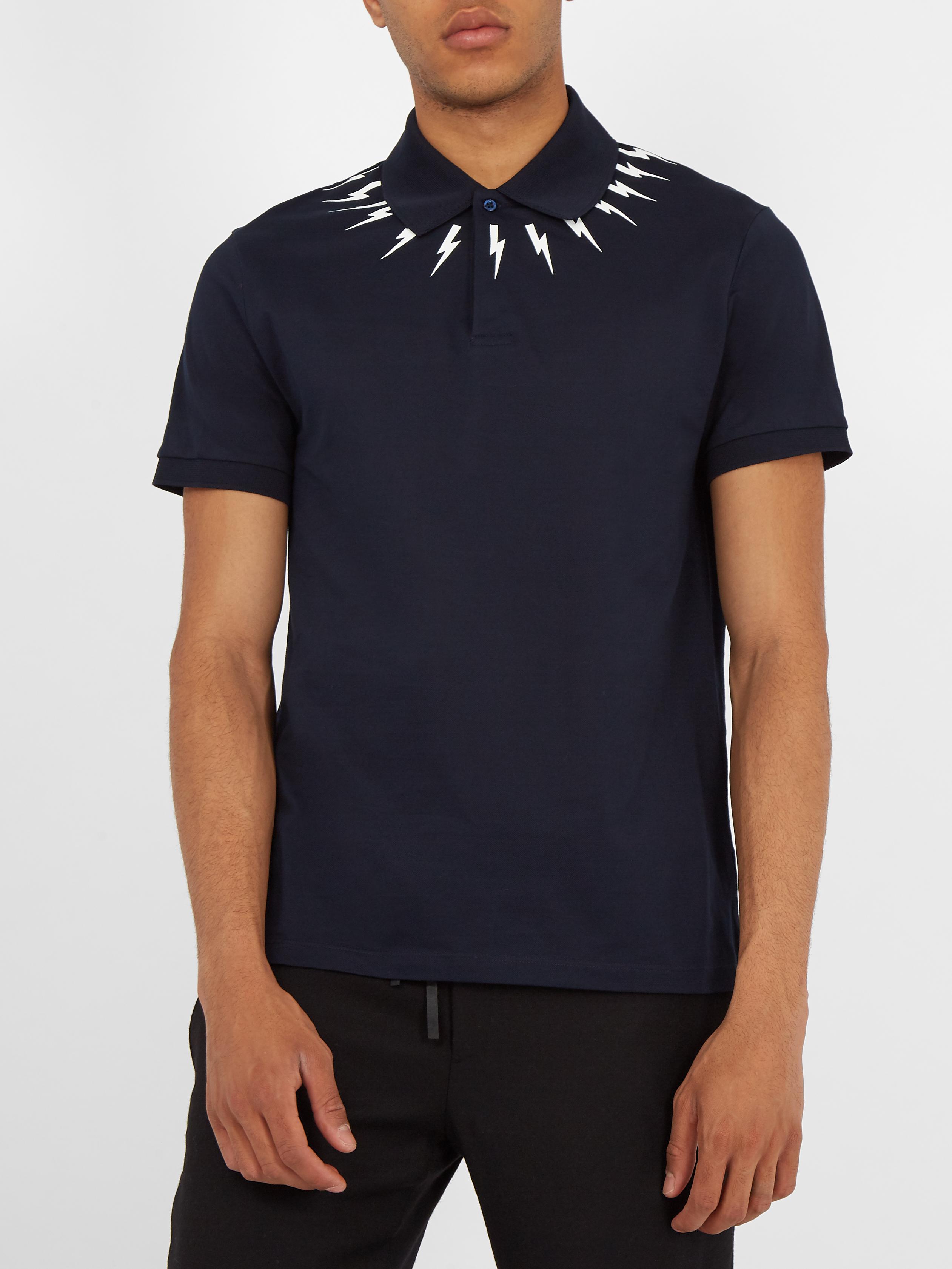Download Neil Barrett Lightning Bolt-print Cotton-piqué Polo Shirt ...