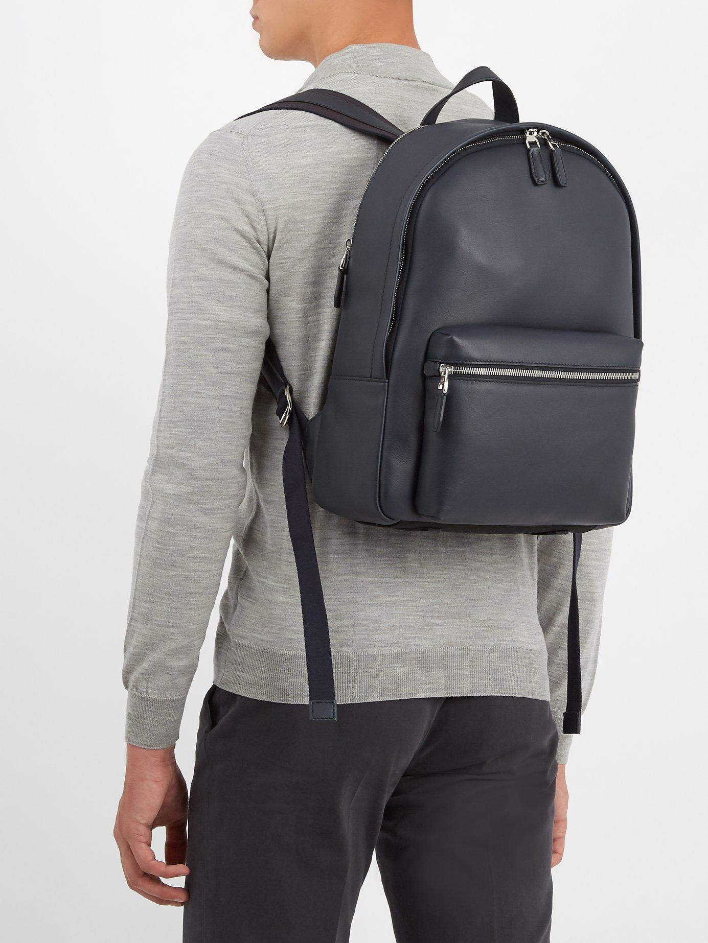 navy blue leather backpack