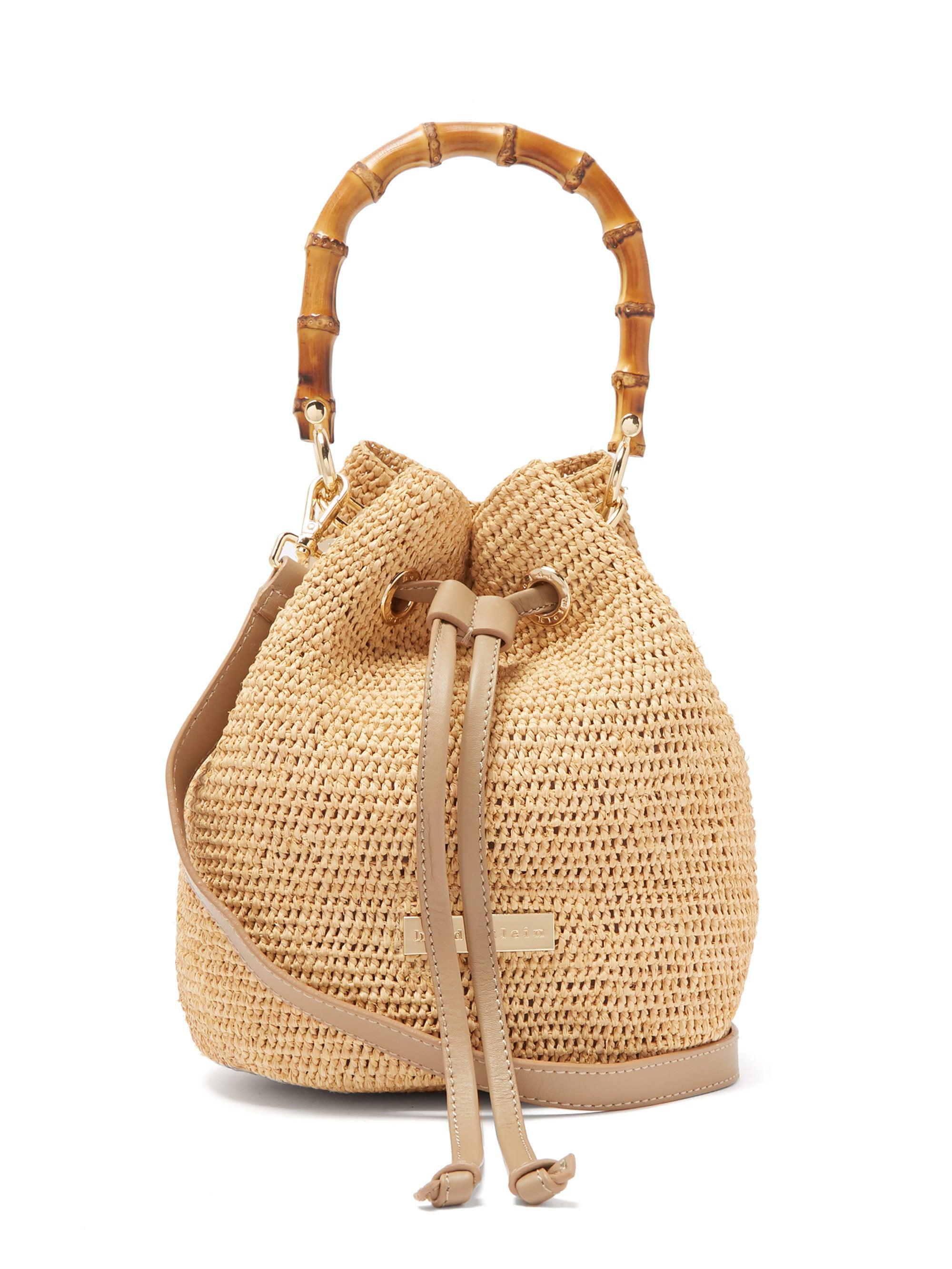 Heidi Klein Leather Savannah Bay Mini Bamboo-handle Raffia Bag in 