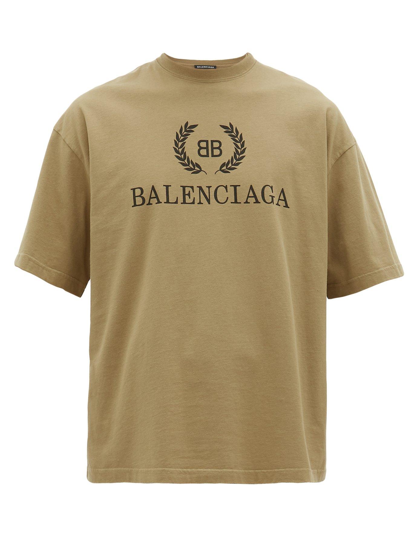 Balenciaga Laurier Bb Logo Print Cotton T Shirt in Brown for Men | Lyst
