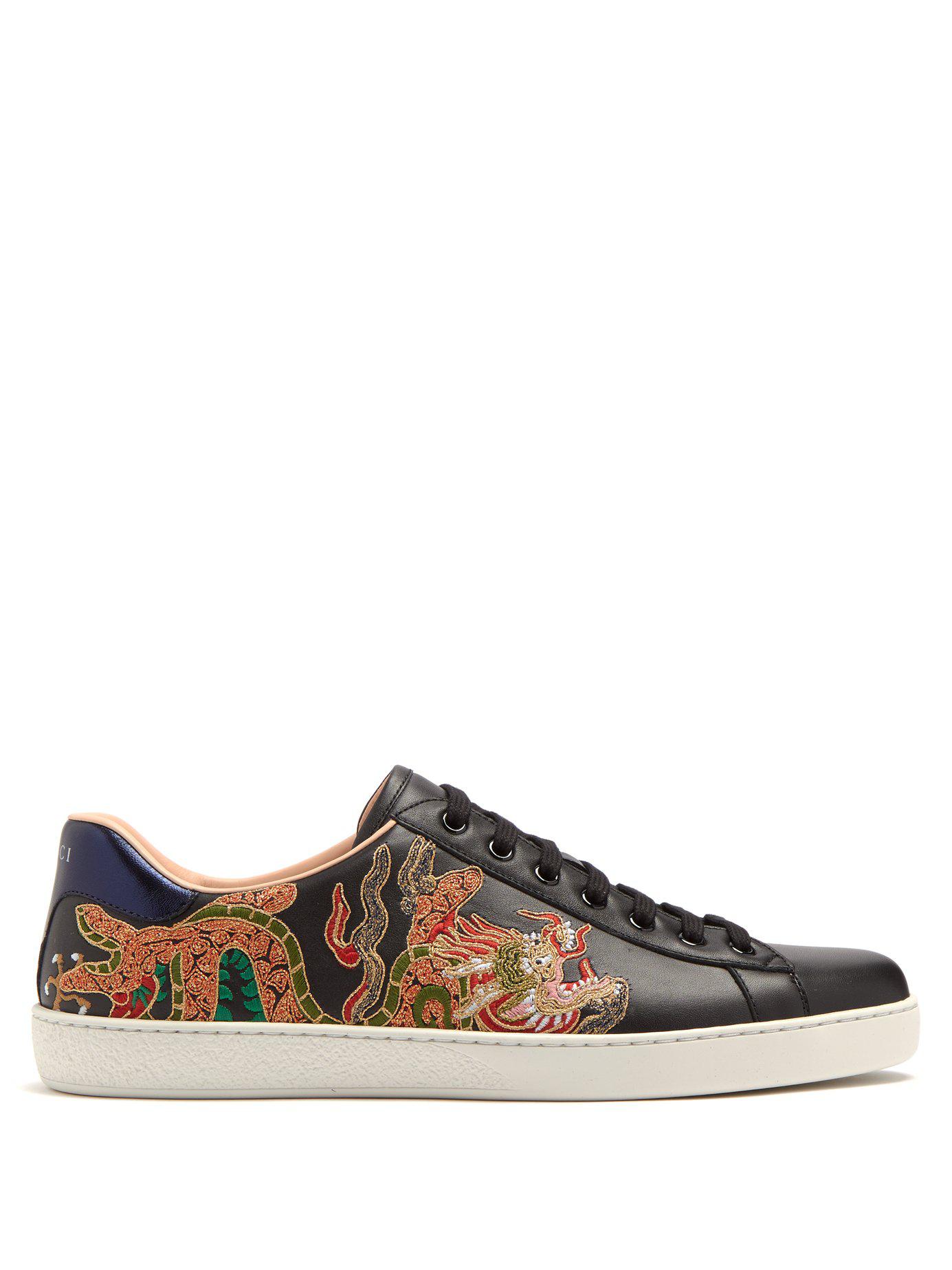 Gucci Dragon-embroidered Low-top Leather Trainers for - Lyst
