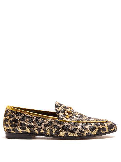Gucci Leather Jordaan Leopard-jacquard Loafers | Lyst Canada